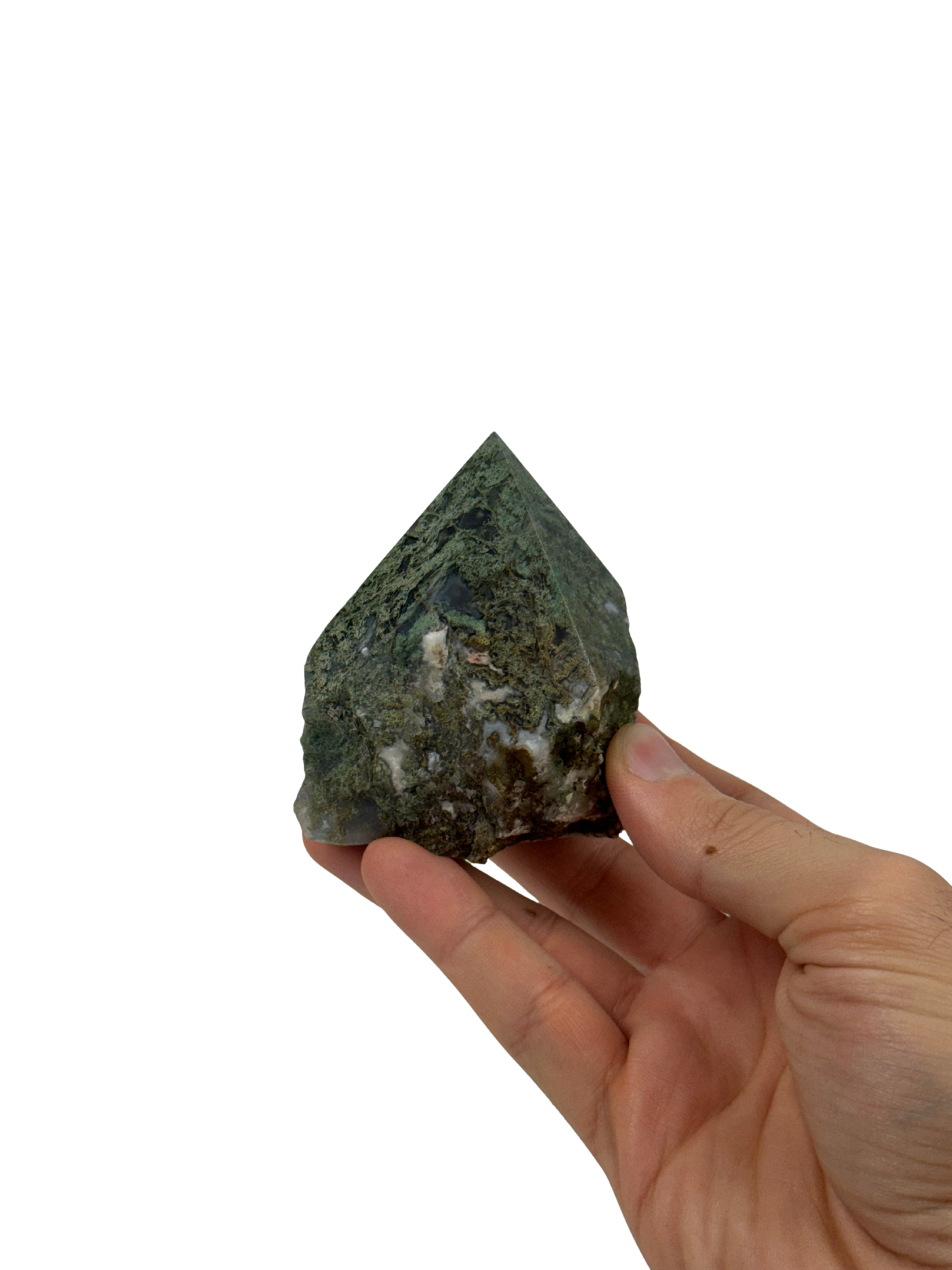 Moss agate top polish - natural, India, view 5 - The Crystal Showroom