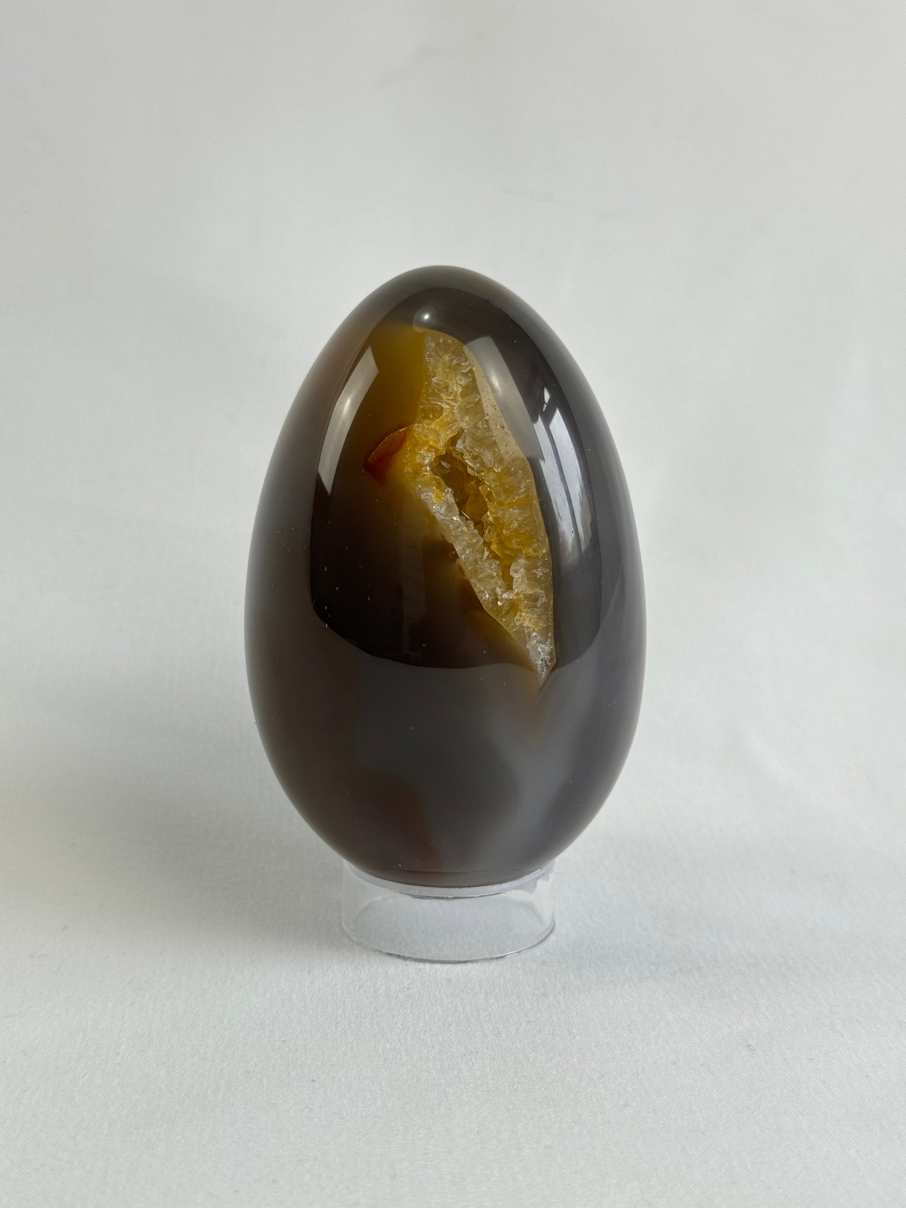 Agate egg - brazilian, with quartz geode, view 3 - The Crystal Showroom
