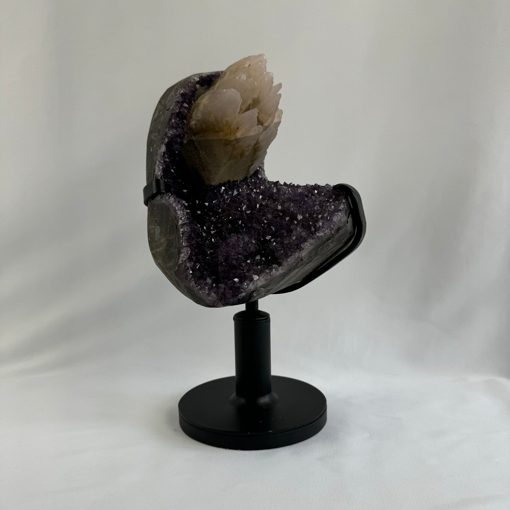 Amethyst cluster with calcite - natural, Brazil, view 7 - The Crystal Showroom