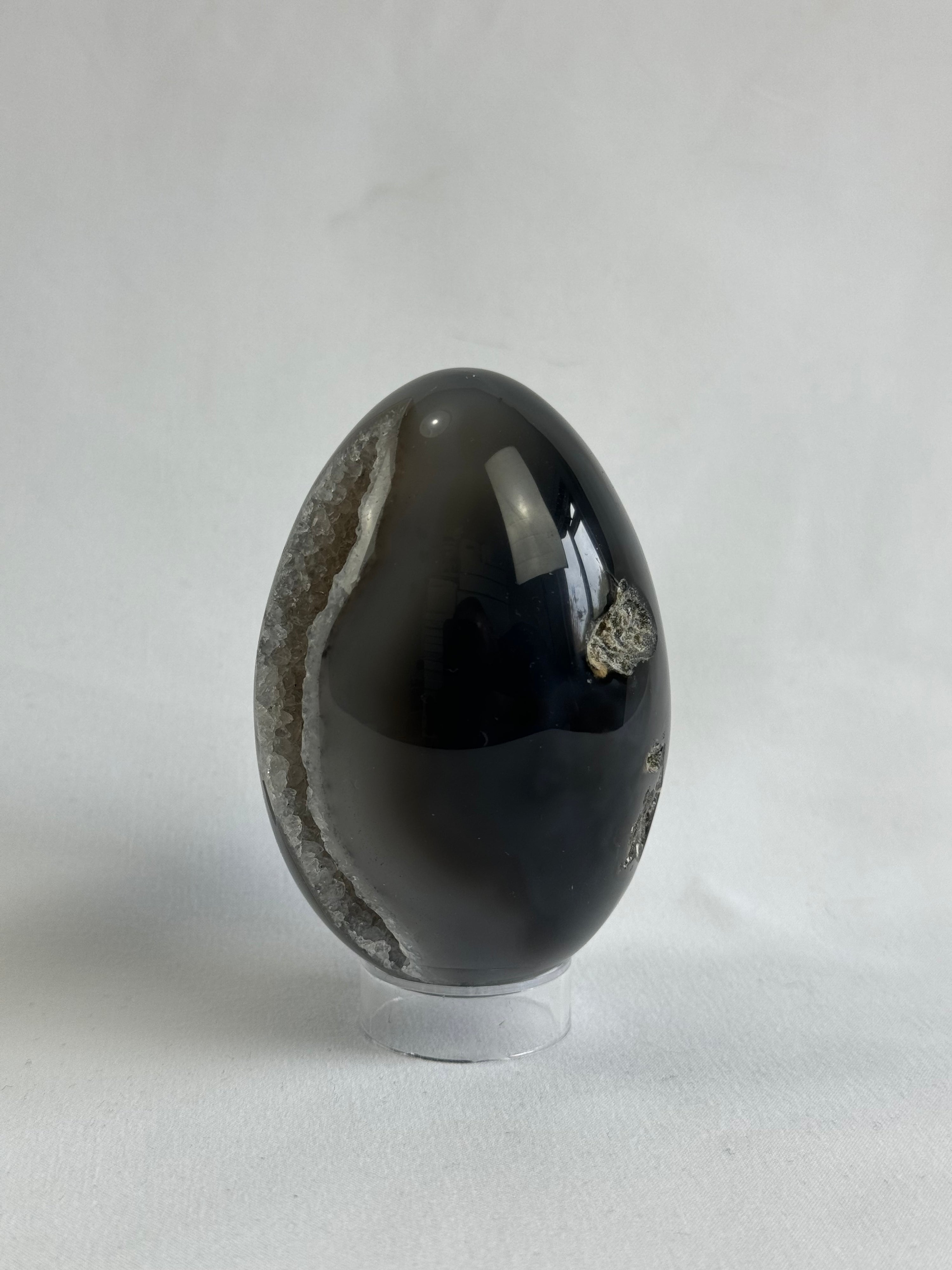 Agate egg - brazilian, with quartz geode, view 2 - The Crystal Showroom