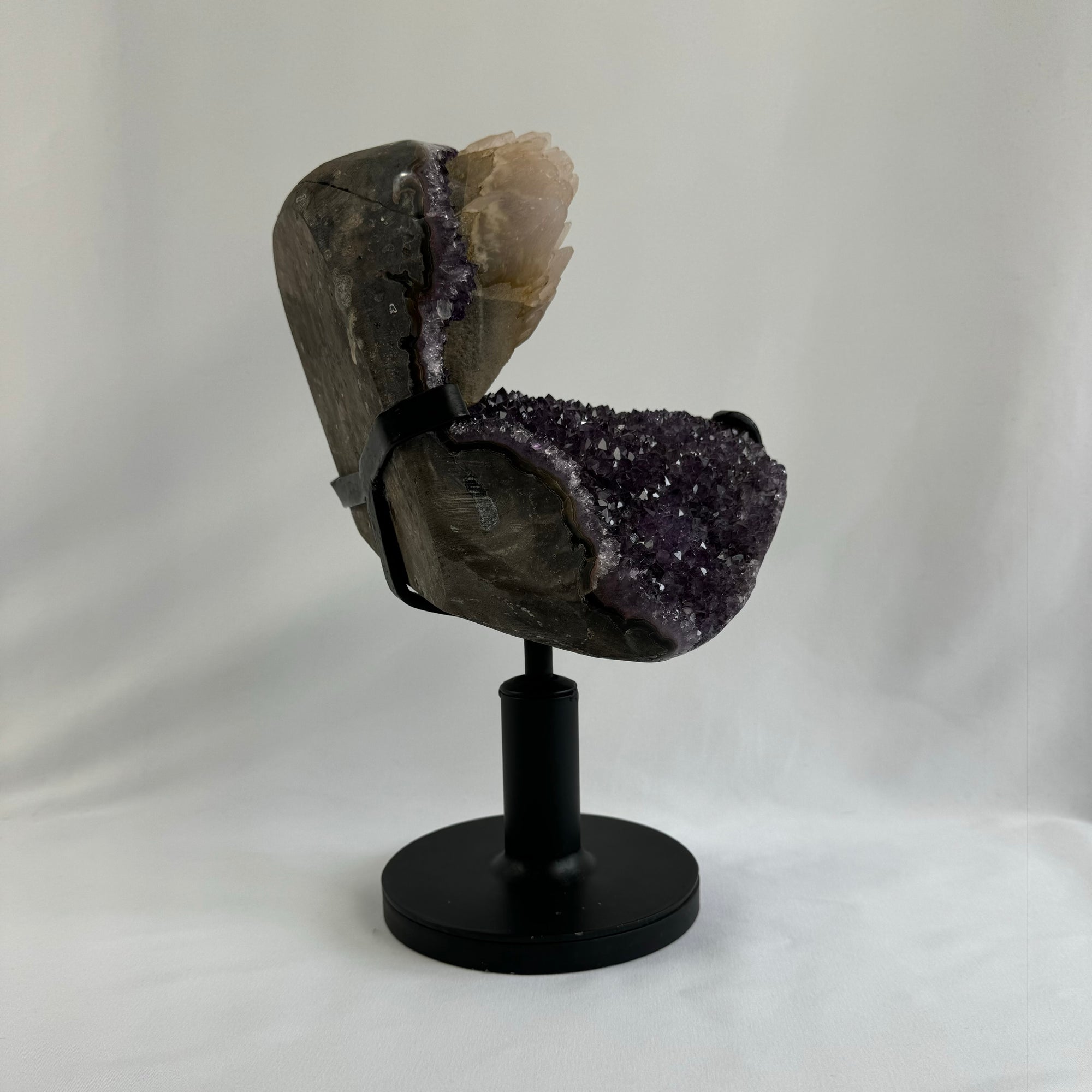 Amethyst cluster with calcite - natural, Brazil, view 6 - The Crystal Showroom