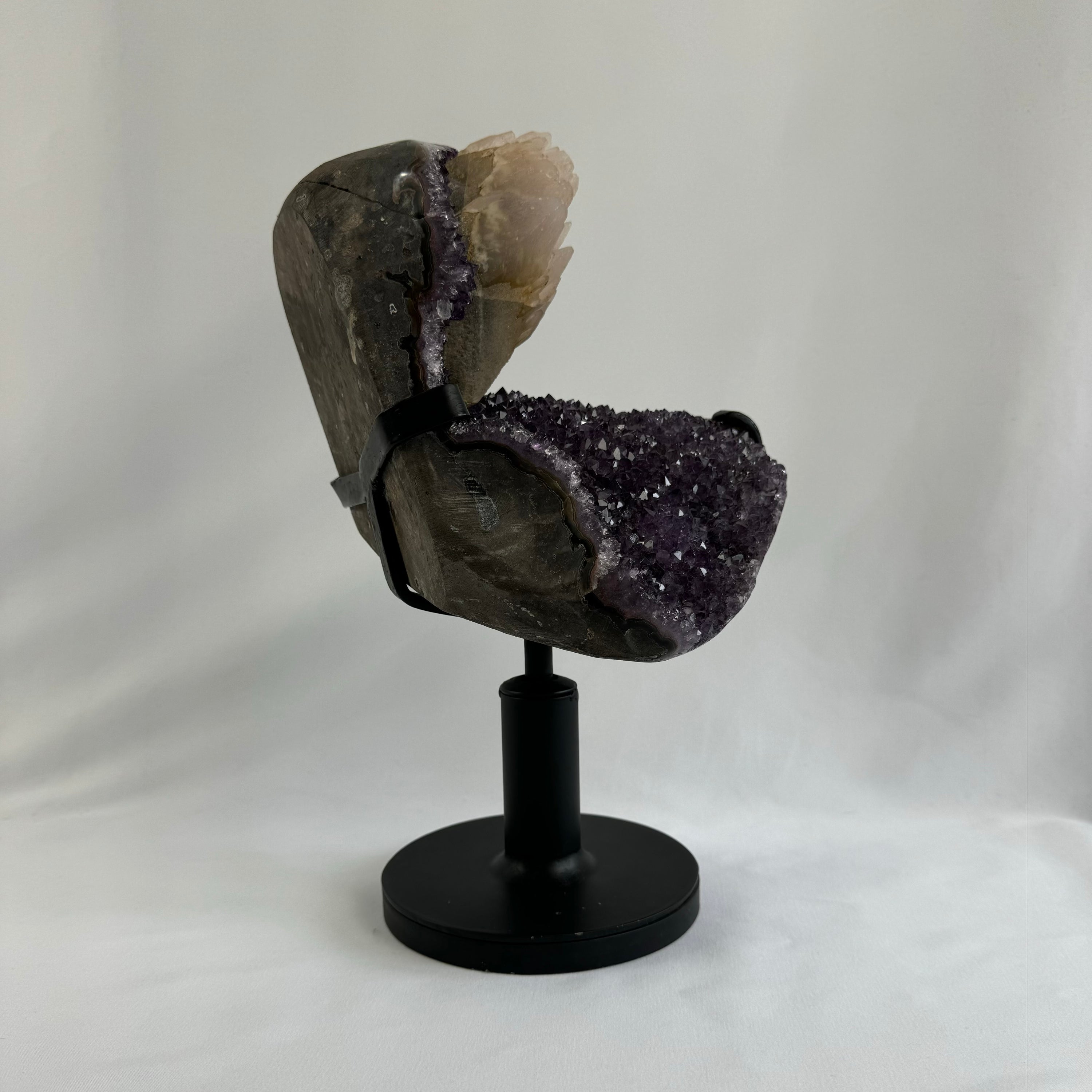 Amethyst cluster with calcite - natural, Brazil, view 6 - The Crystal Showroom