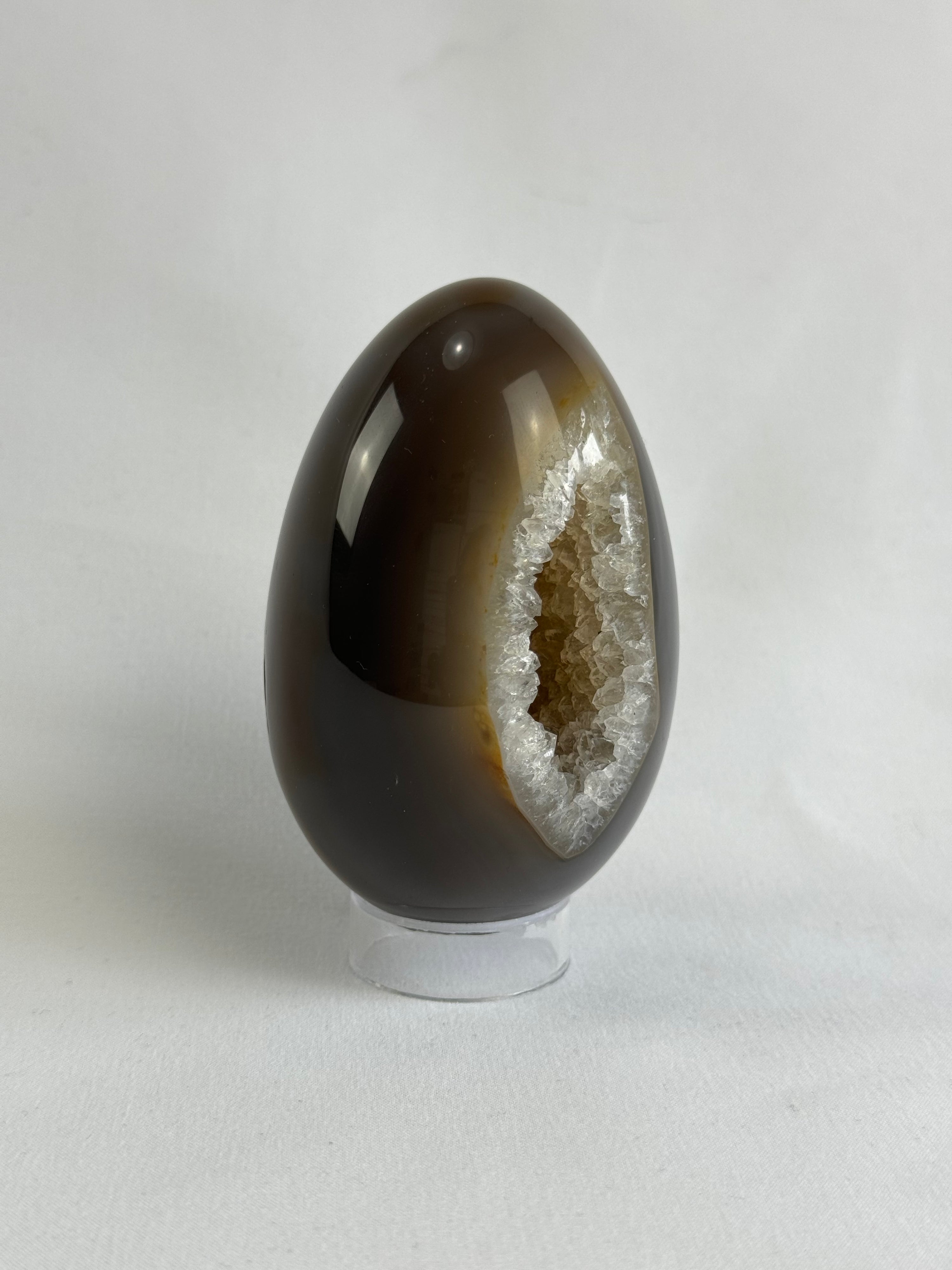 Agate egg - brazilian, with quartz geode, view 5 - The Crystal Showroom