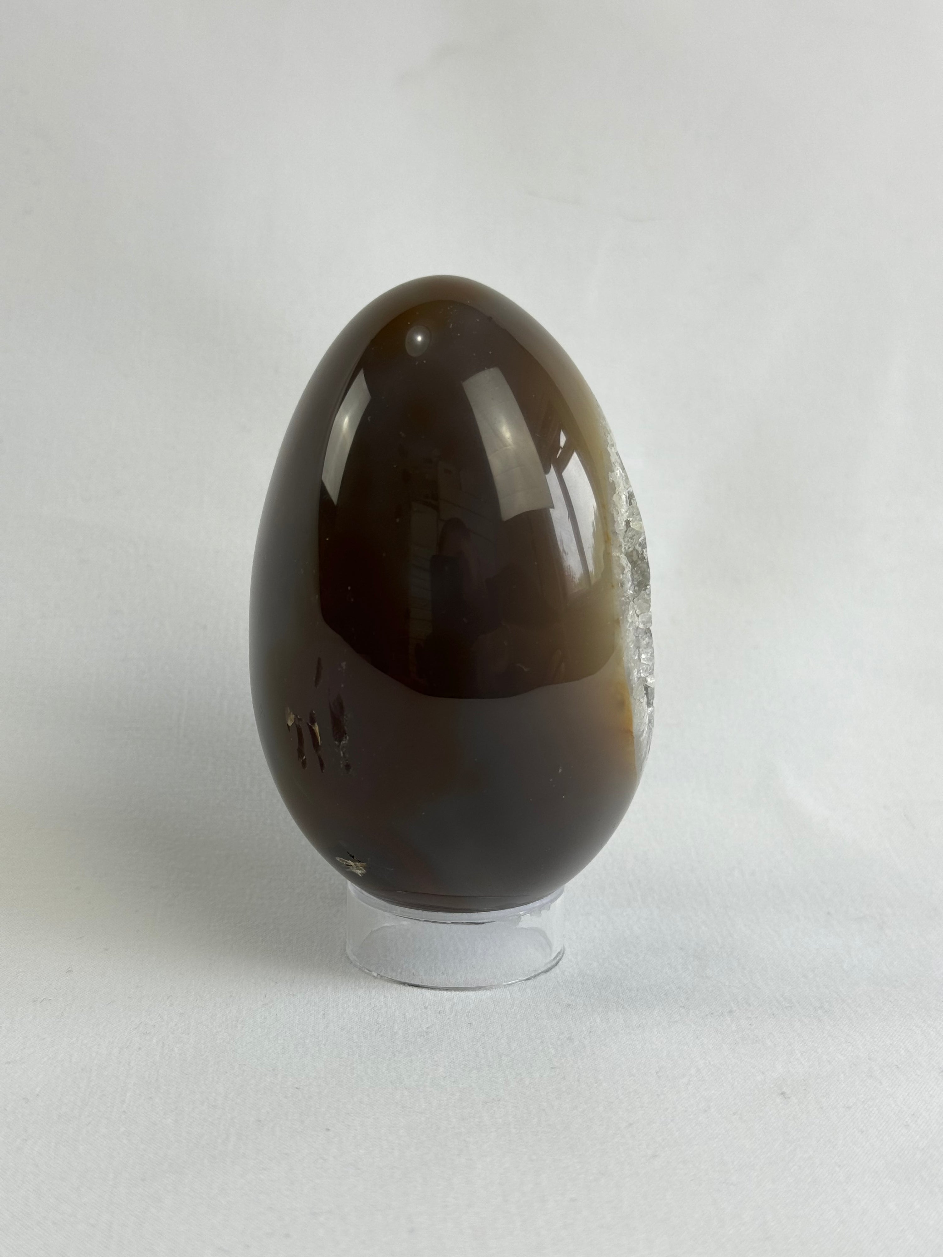 Agate egg - brazilian, with quartz geode, view 4 - The Crystal Showroom