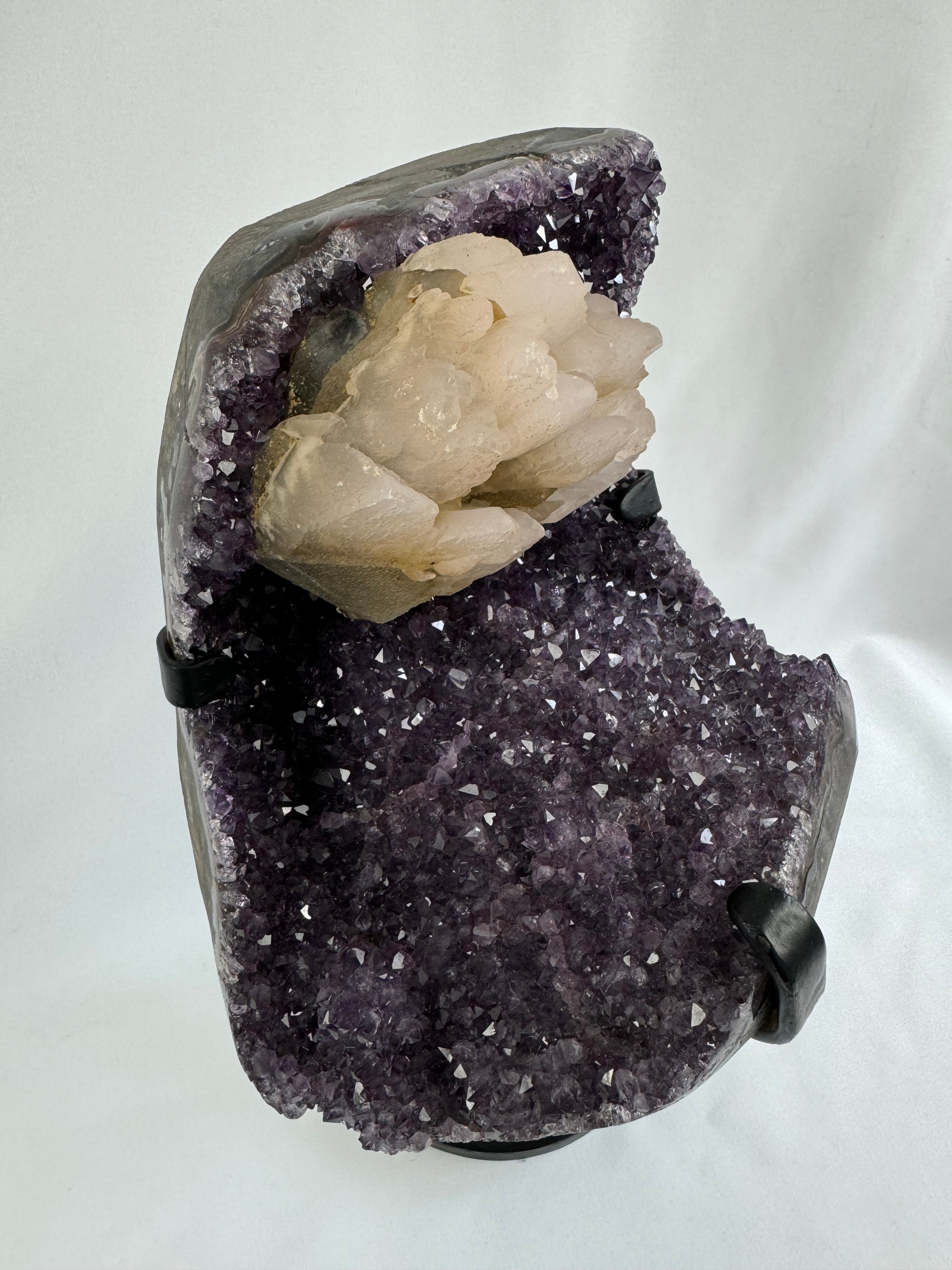 Amethyst cluster with calcite - natural, Brazil, view 8 - The Crystal Showroom