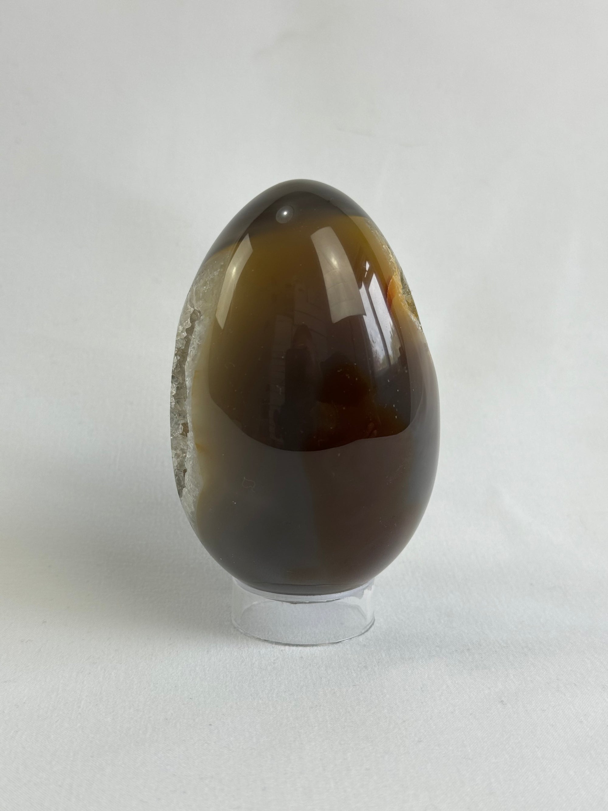 Agate egg - brazilian, with quartz geode, view 2 - The Crystal Showroom