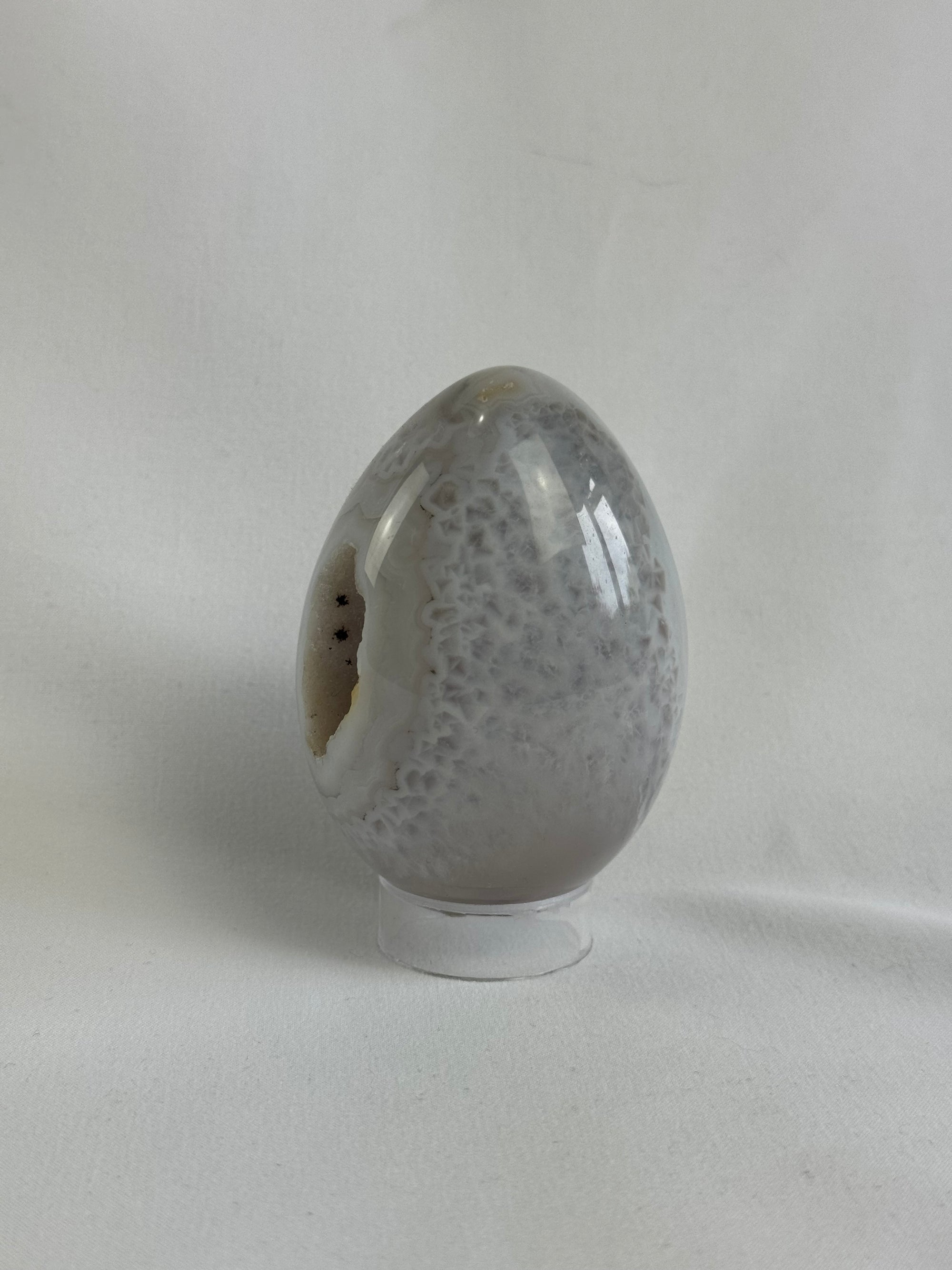 Agate egg - brazilian, with quartz geode, view 2 - The Crystal Showroom