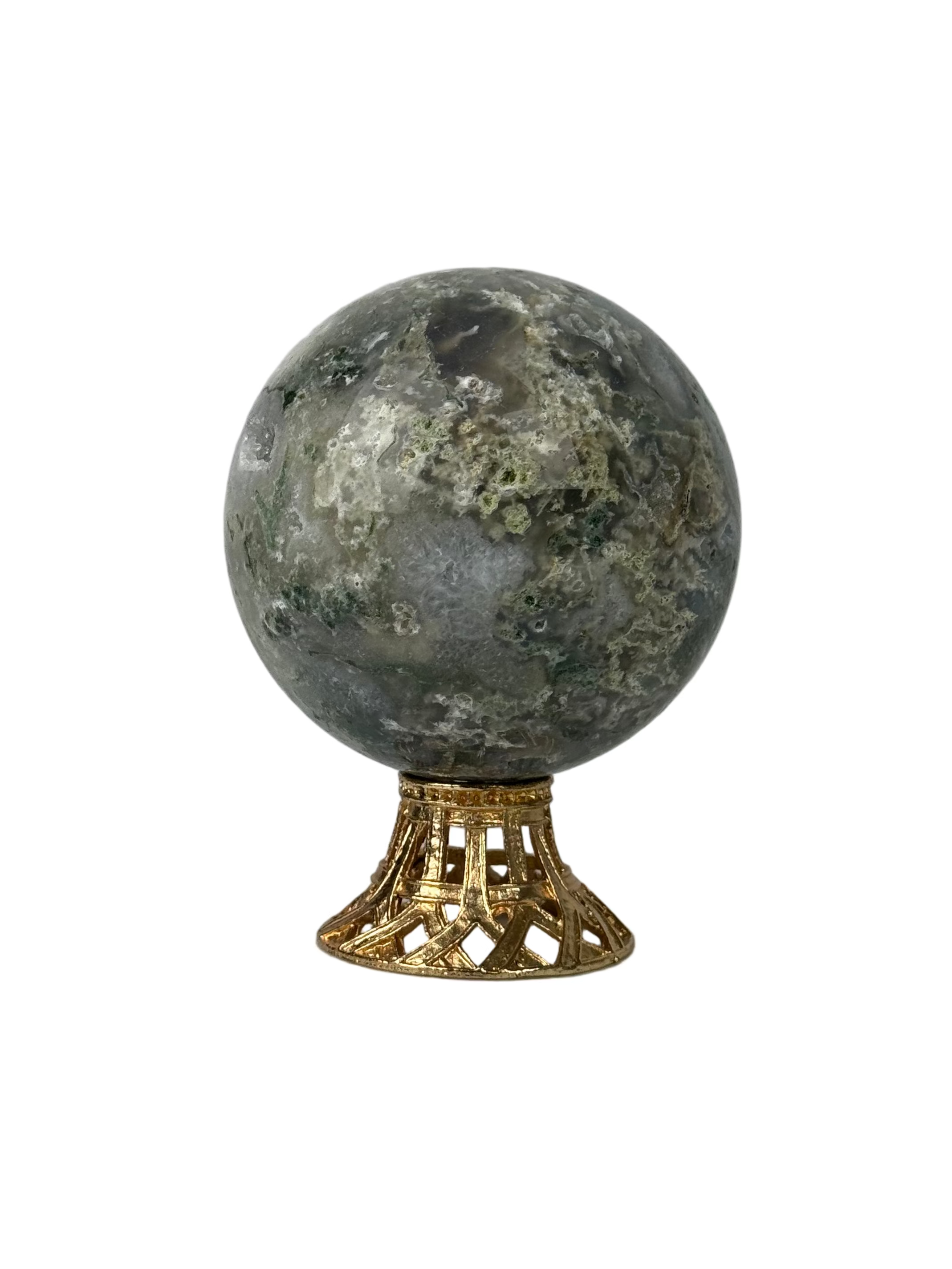 Moss agate sphere - natural, India, view 2 - The Crystal Showroom