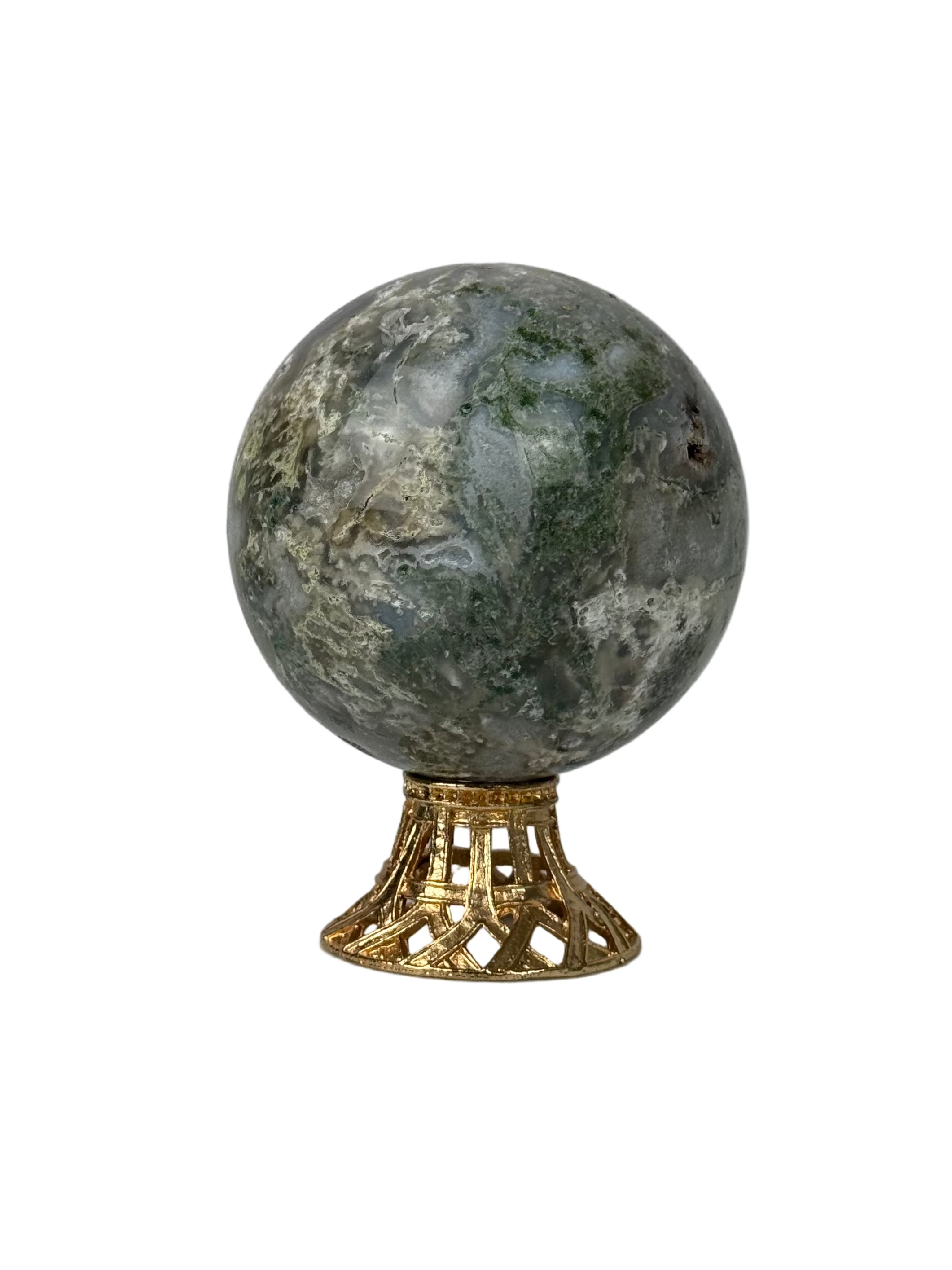Moss agate sphere - natural, India, view 3 - The Crystal Showroom