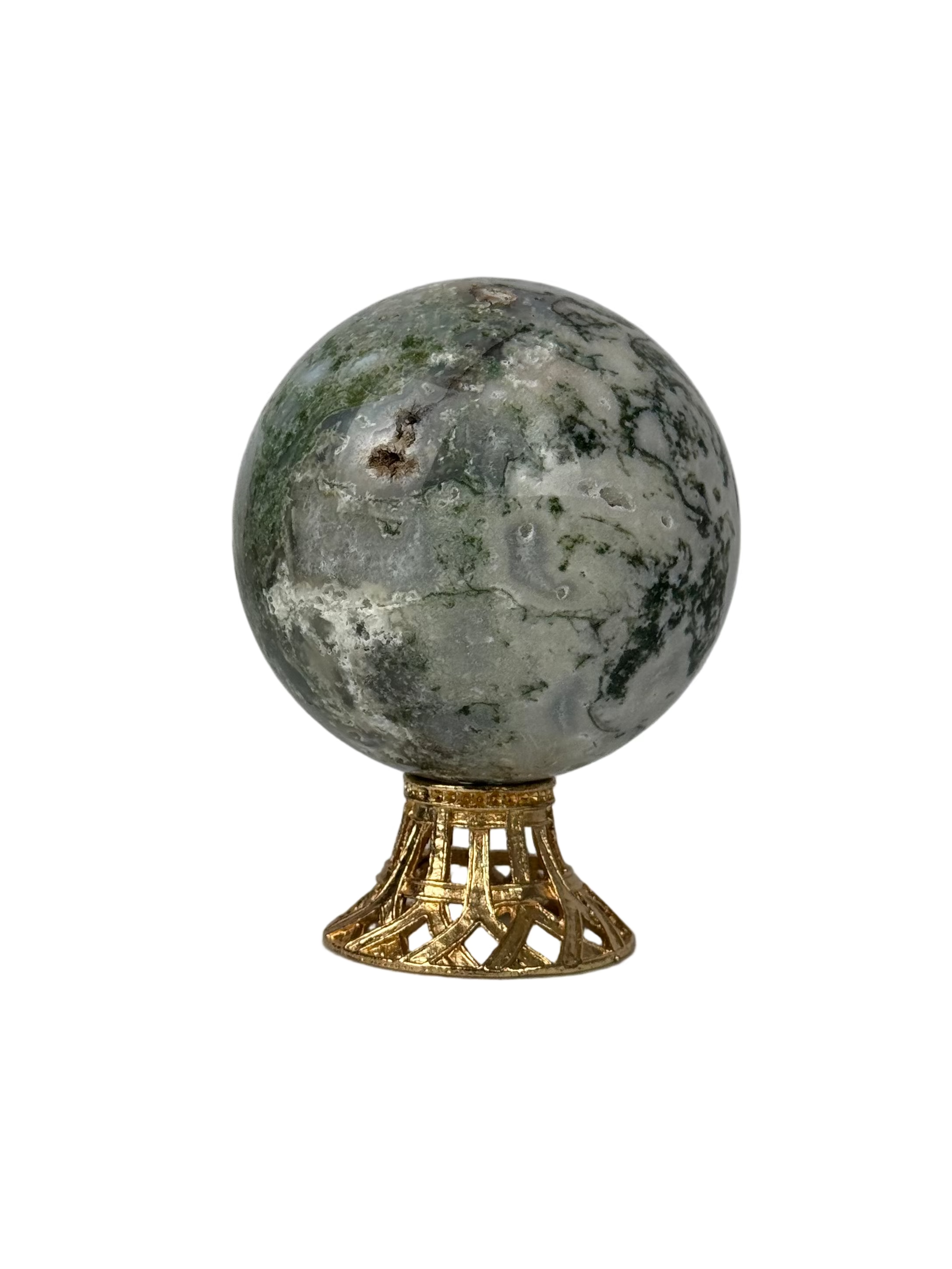 Moss agate sphere - natural, India, view 4 - The Crystal Showroom