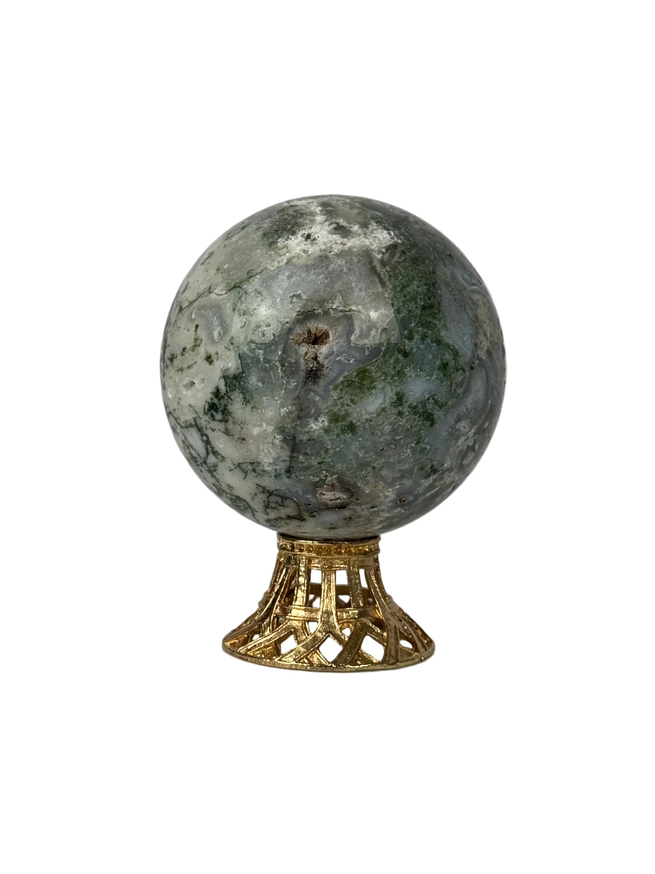 Moss agate sphere - natural, India, view 7 - The Crystal Showroom
