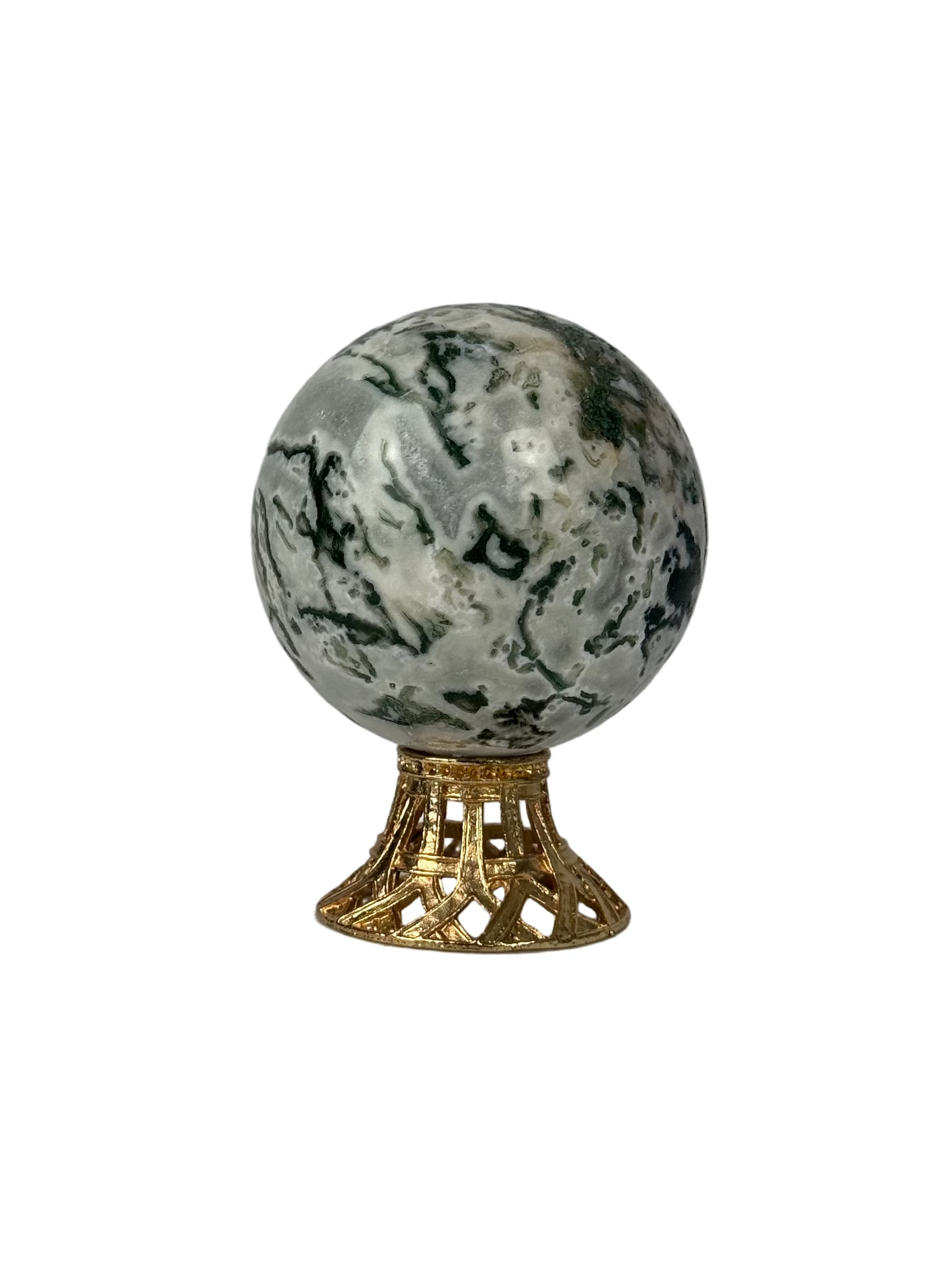 Moss agate sphere - natural, India, view 2 - The Crystal Showroom