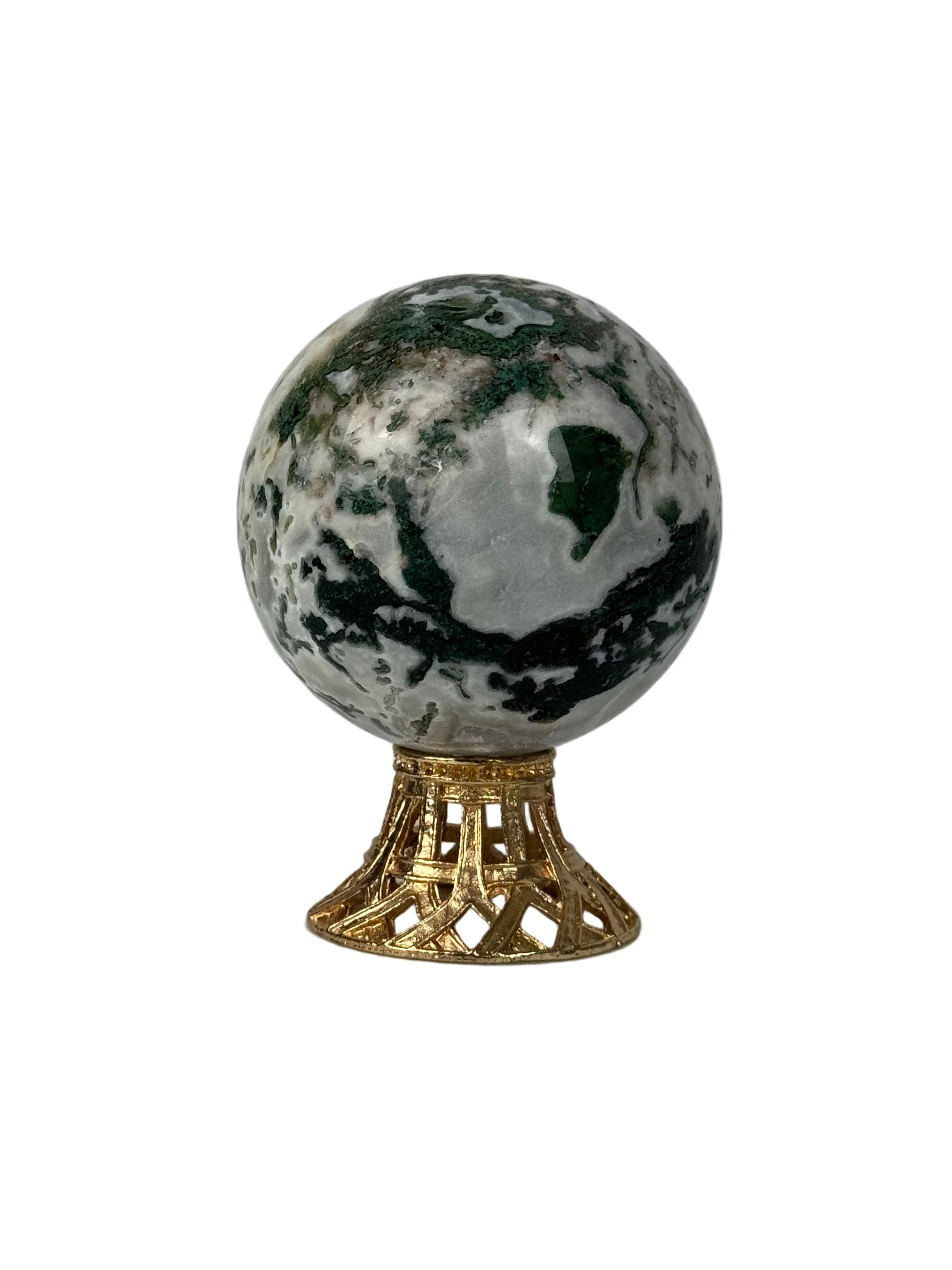 Moss agate sphere - natural, India, view 3 - The Crystal Showroom