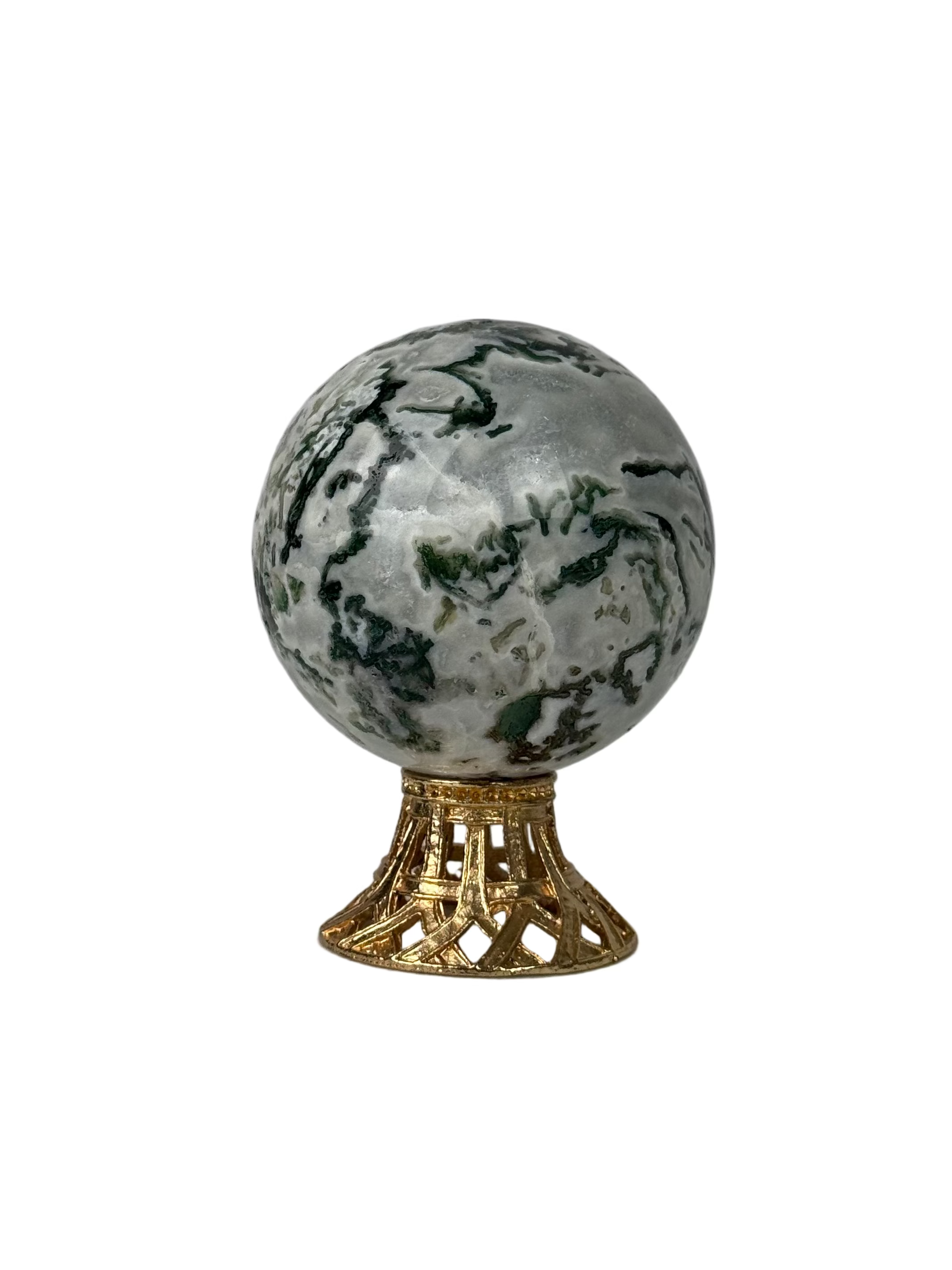 Moss agate sphere - natural, India, view 5 - The Crystal Showroom
