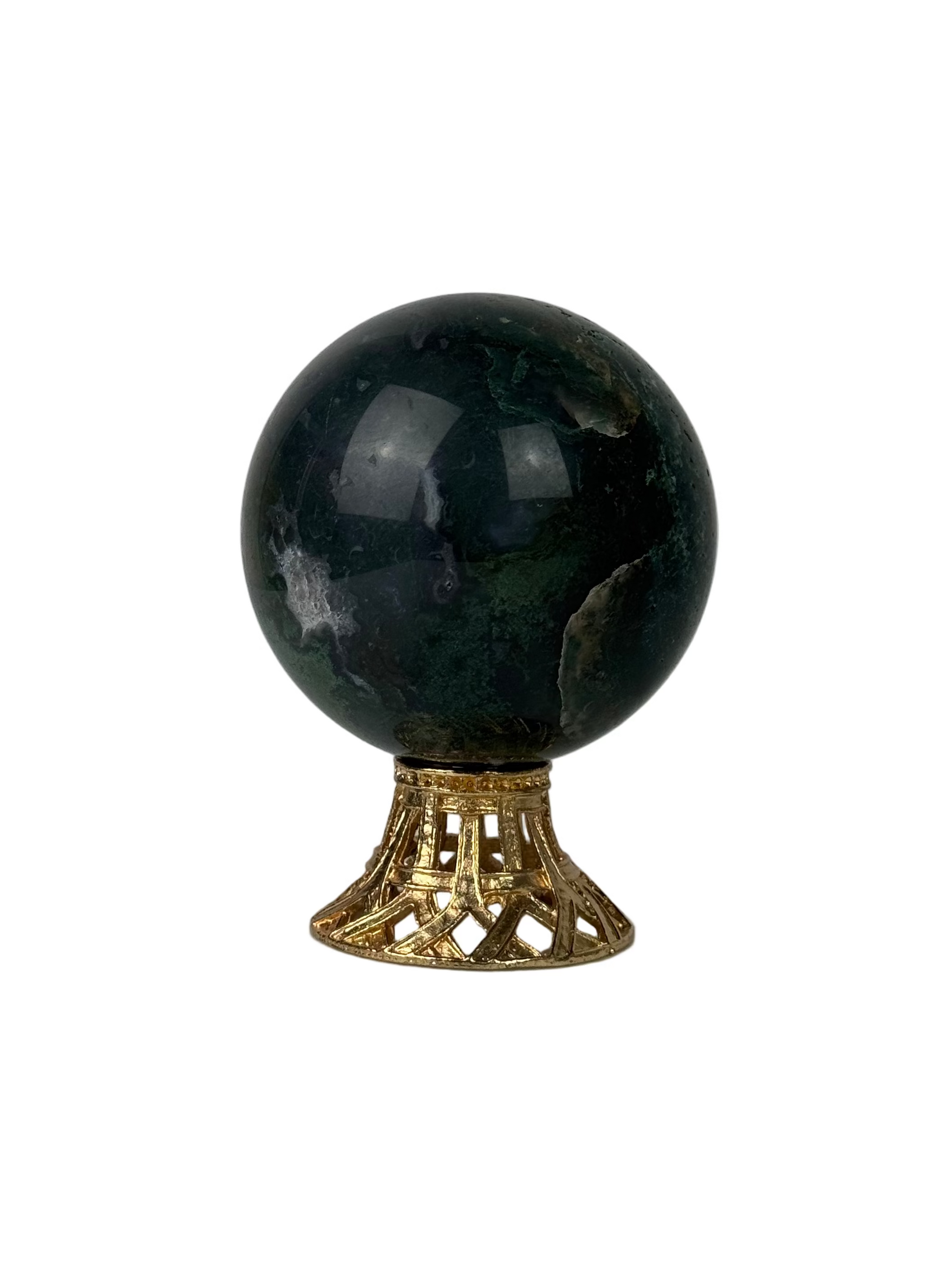 Moss agate sphere - natural, India, view 2 - The Crystal Showroom