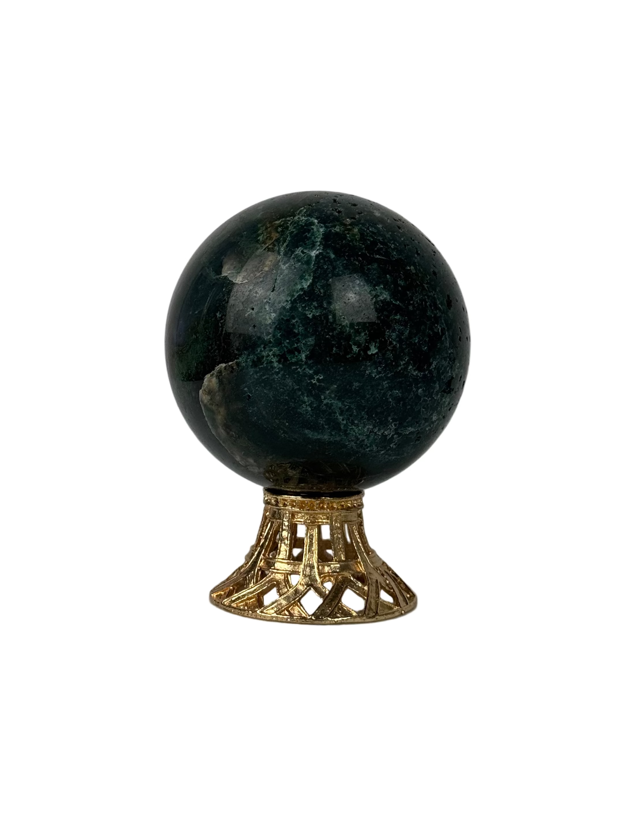 Moss agate sphere - natural, India, view 3 - The Crystal Showroom