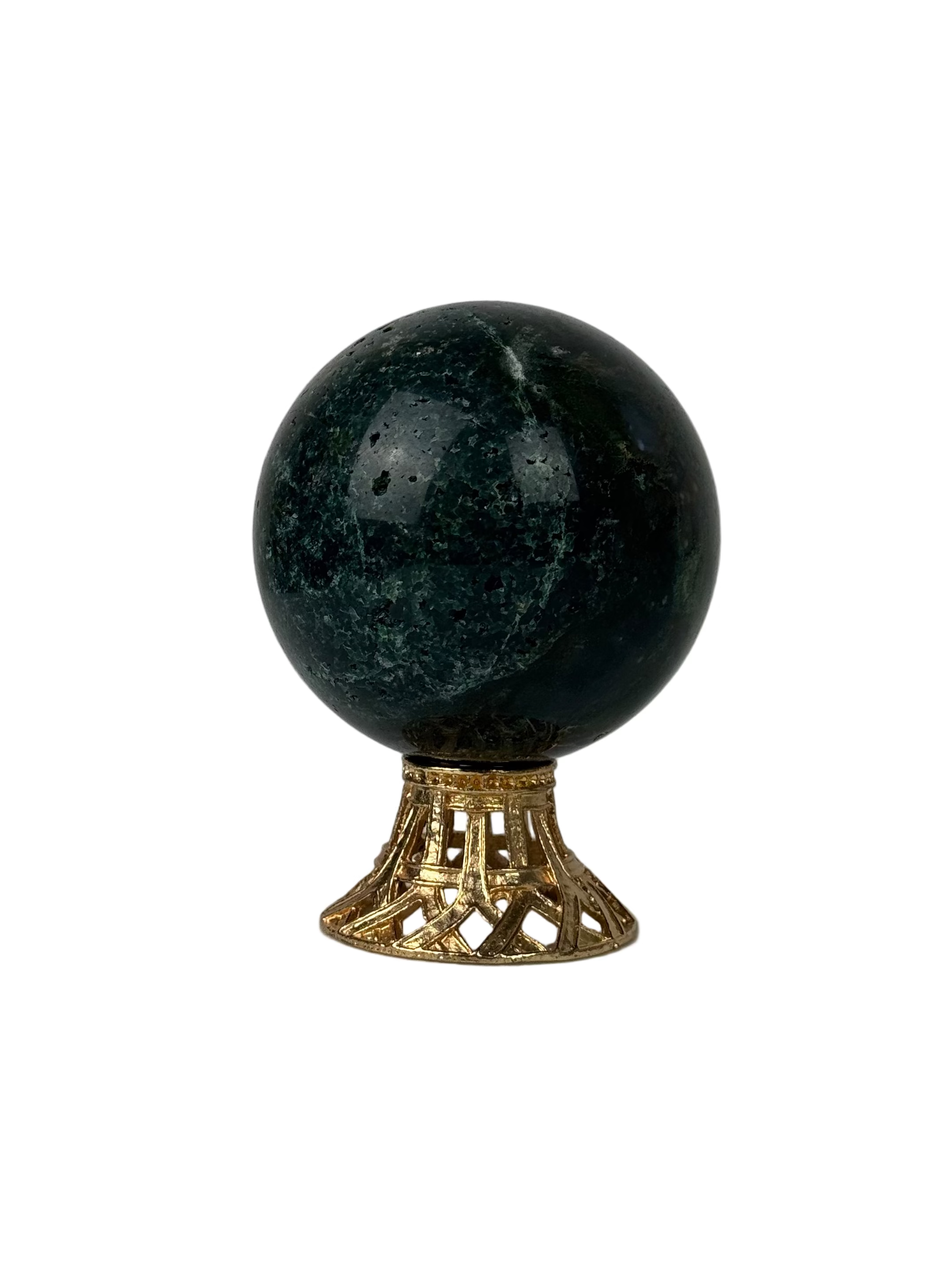 Moss agate sphere - natural, India, view 4 - The Crystal Showroom