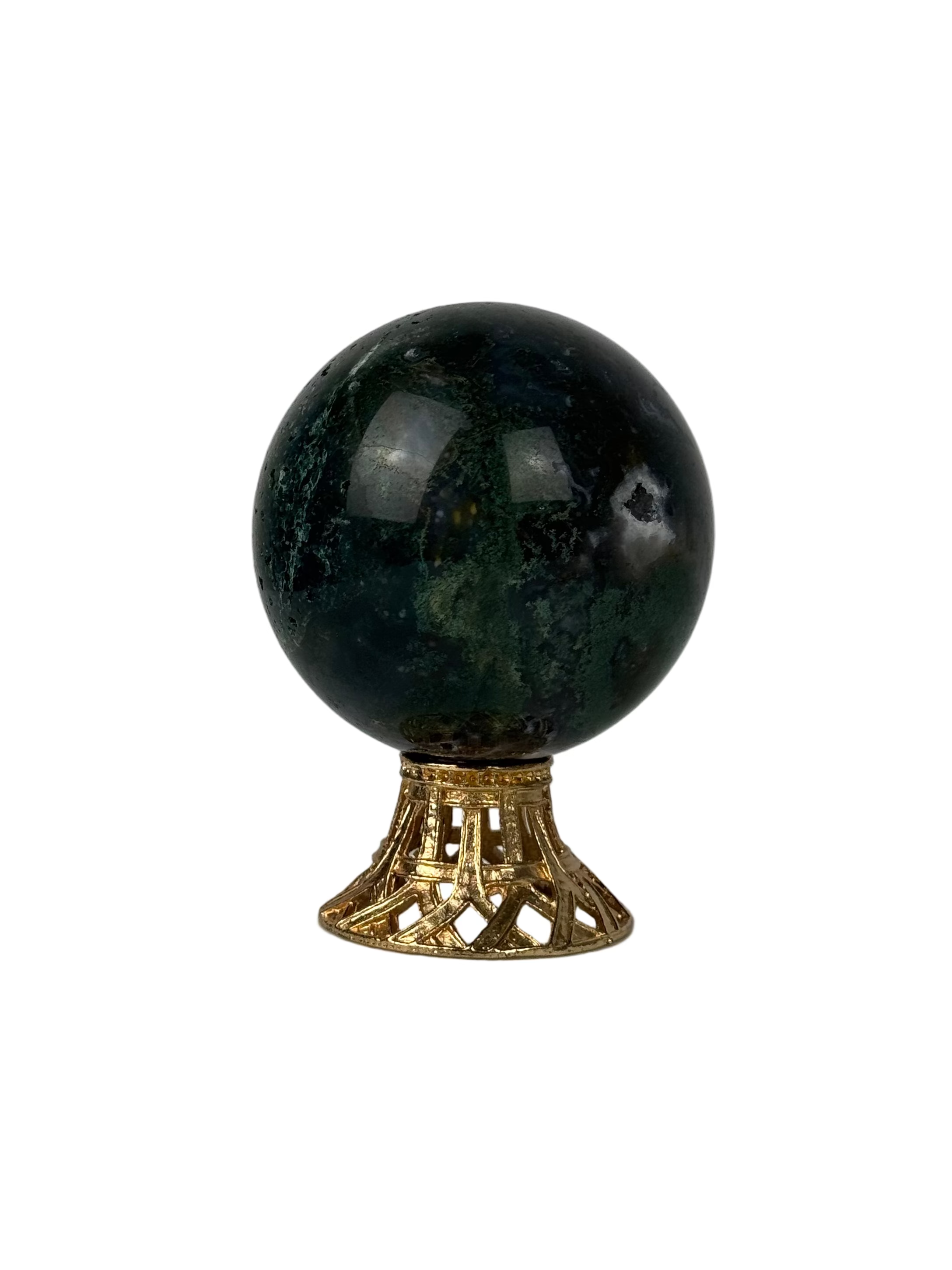 Moss agate sphere - natural, India, view 5 - The Crystal Showroom