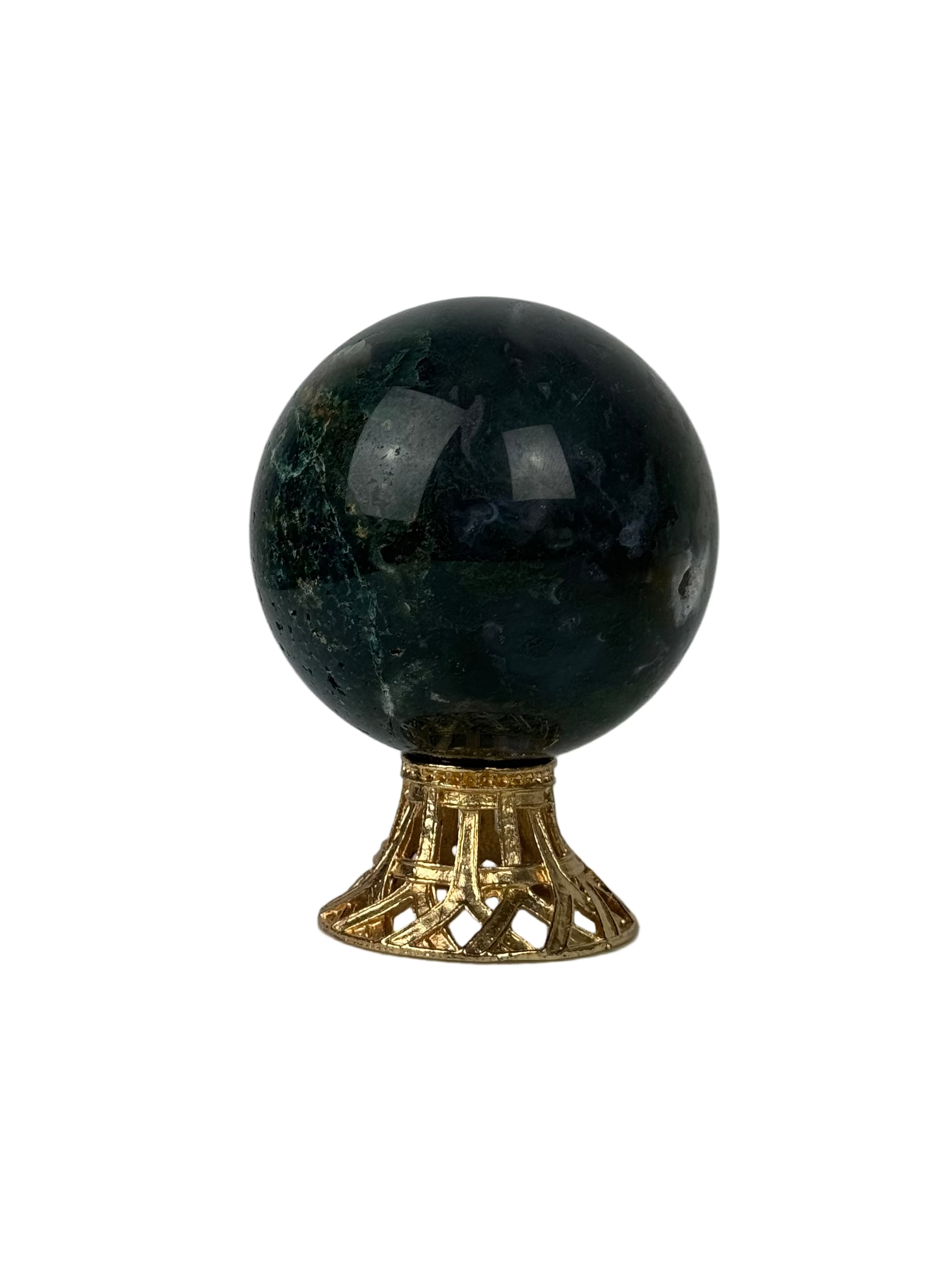 Moss agate sphere - natural, India, view 6 - The Crystal Showroom