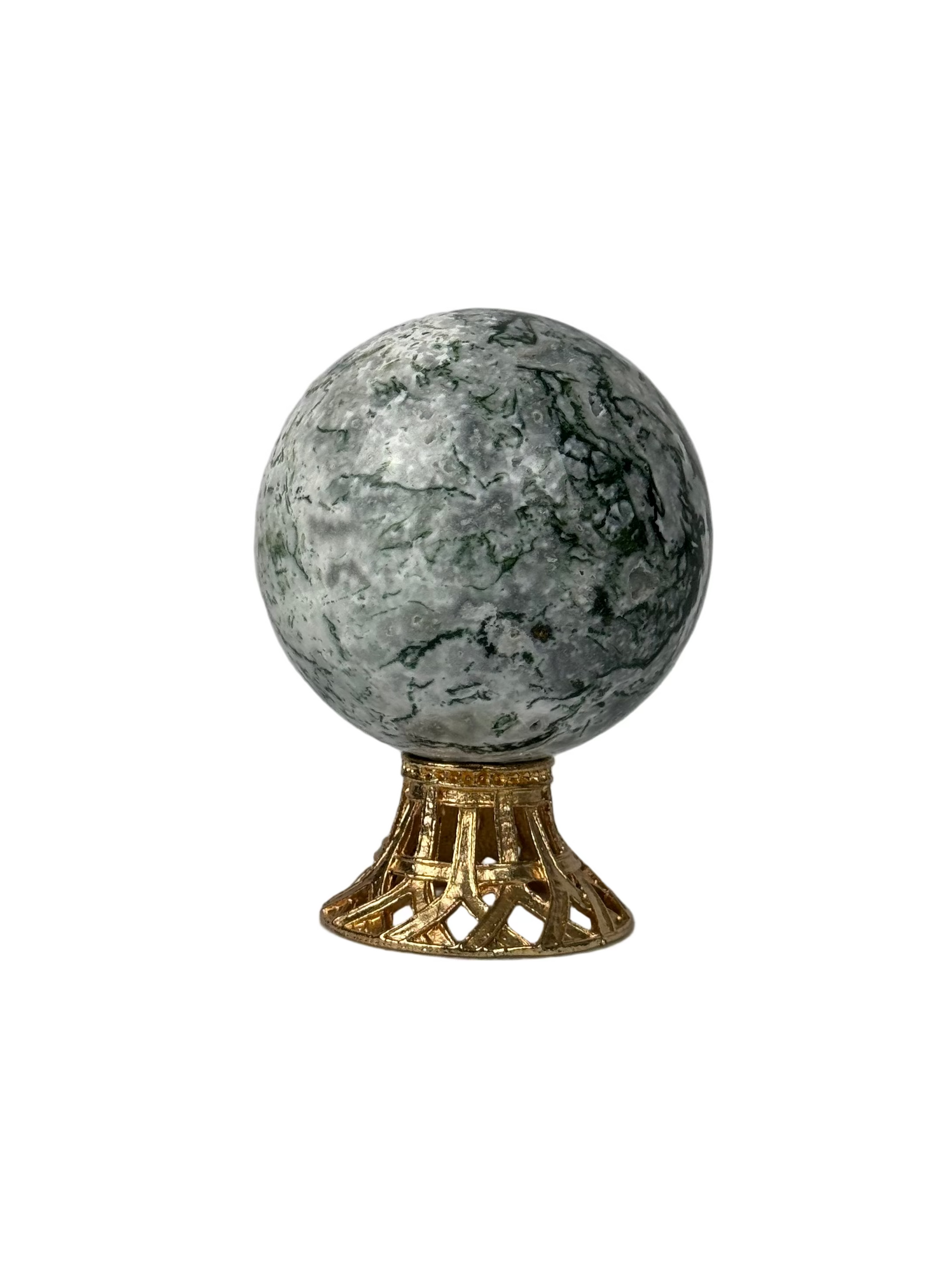 Moss agate sphere - natural, India, view 2 - The Crystal Showroom