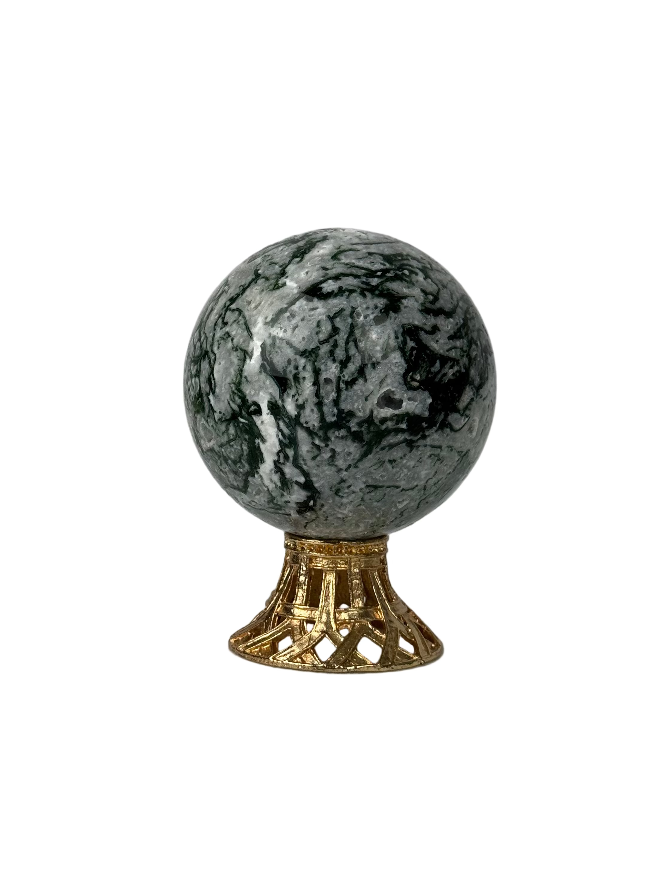 Moss agate sphere - natural, India, view 3 - The Crystal Showroom