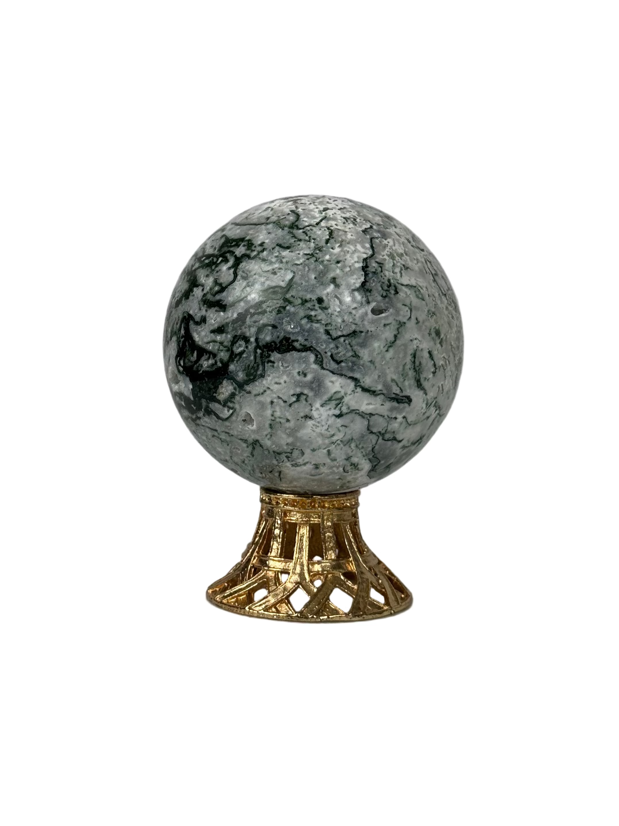 Moss agate sphere - natural, India, view 4 - The Crystal Showroom