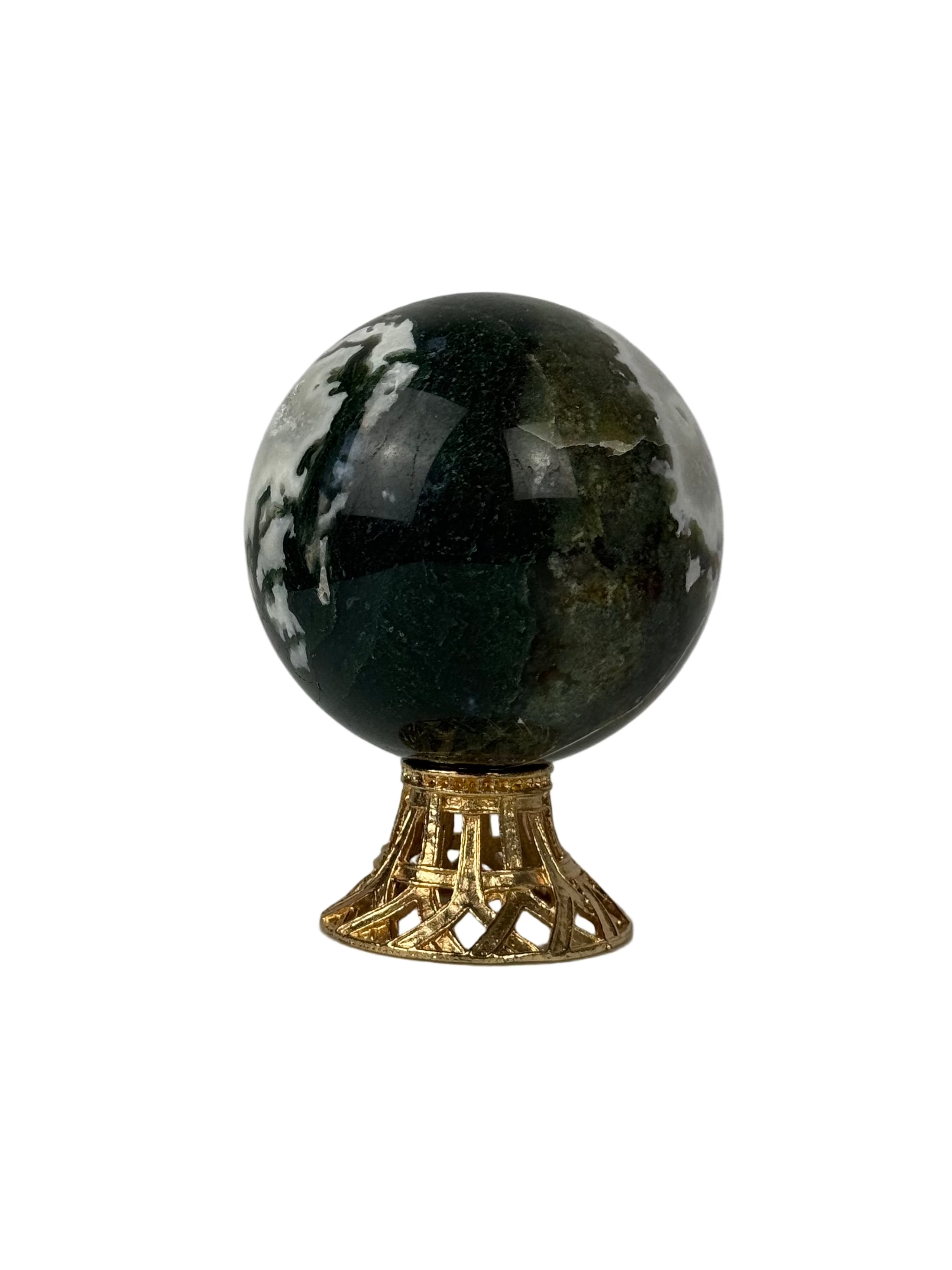 Moss agate sphere - natural, India, view 2 - The Crystal Showroom