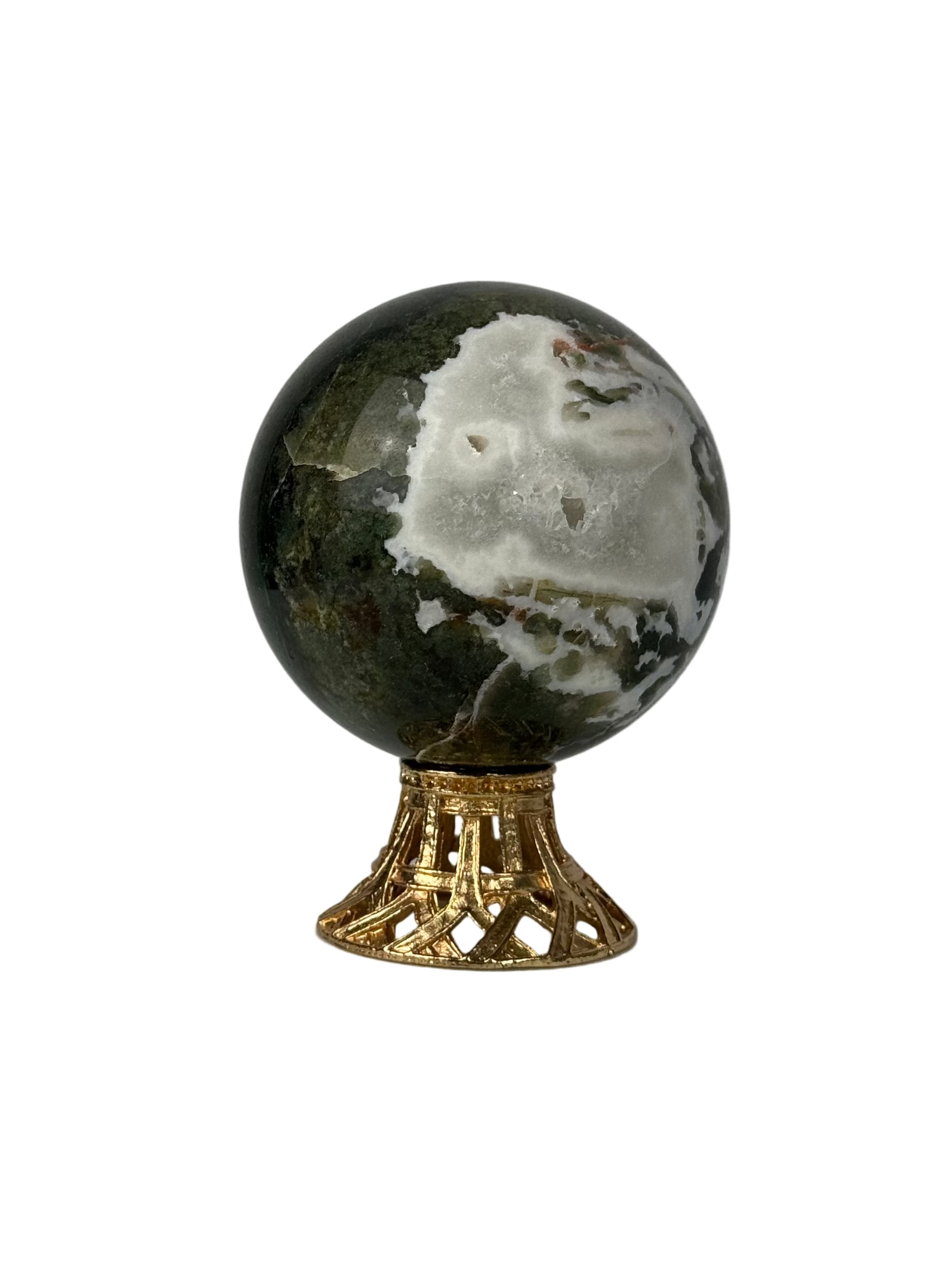 Moss agate sphere - natural, India, view 3 - The Crystal Showroom