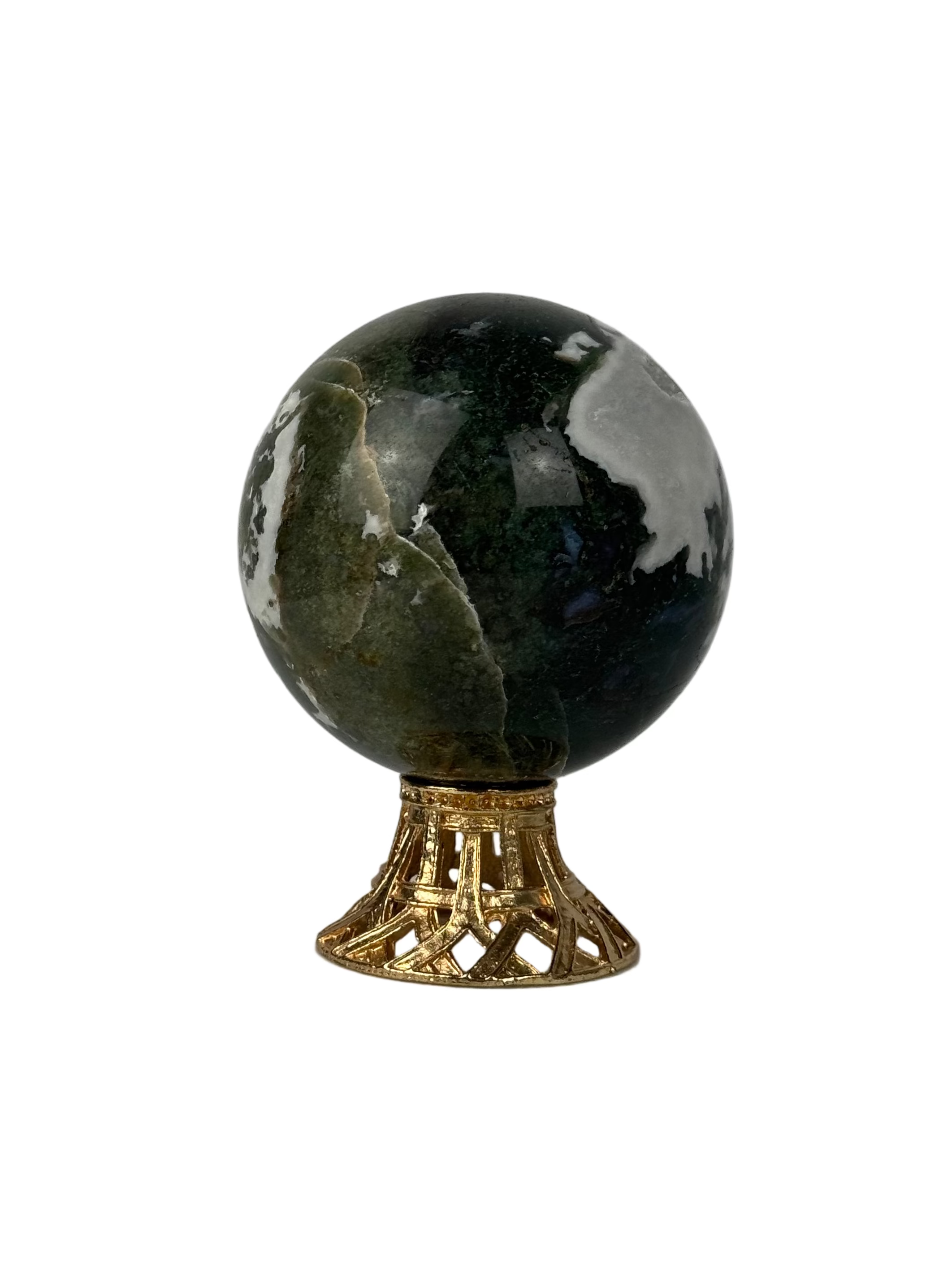 Moss agate sphere - natural, India, view 5 - The Crystal Showroom