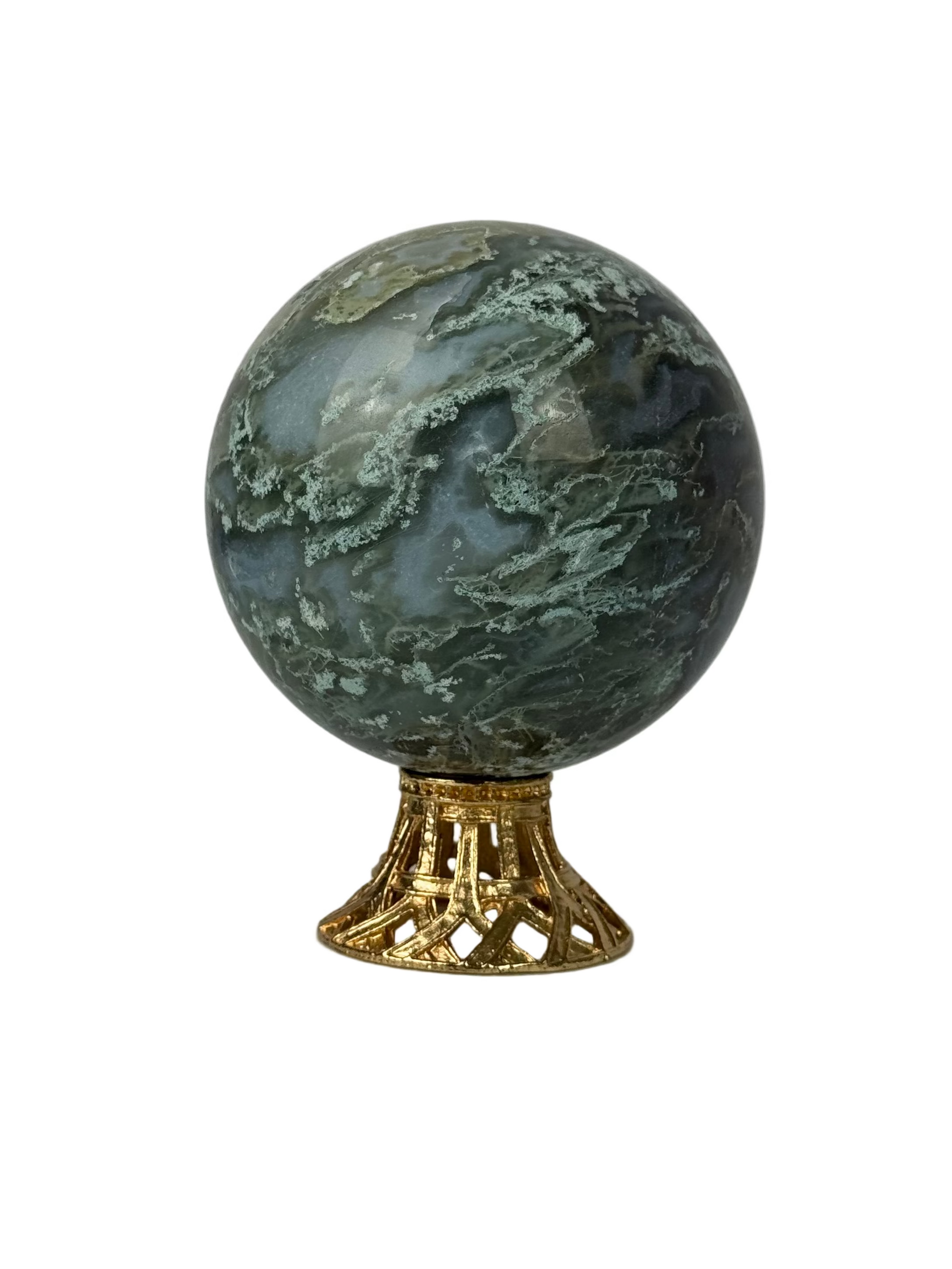 Moss agate sphere - natural, India, view 2 - The Crystal Showroom