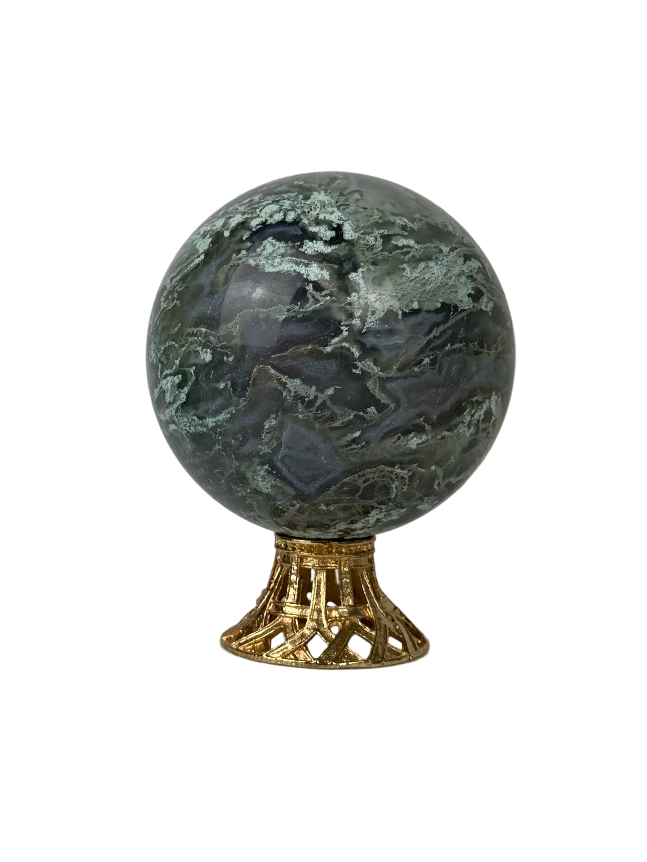 Moss agate sphere - natural, India, view 3 - The Crystal Showroom