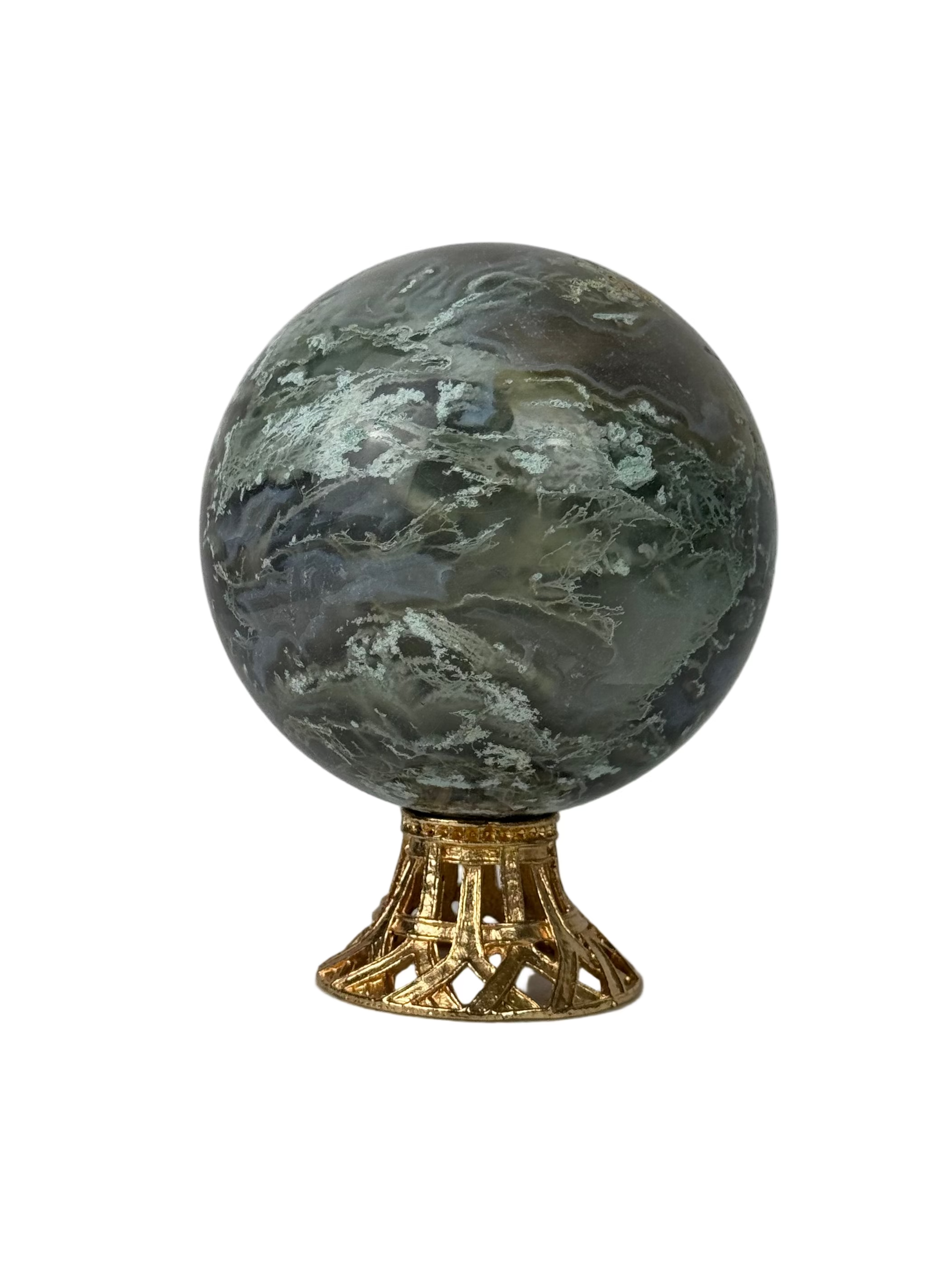 Moss agate sphere - natural, India, view 4 - The Crystal Showroom