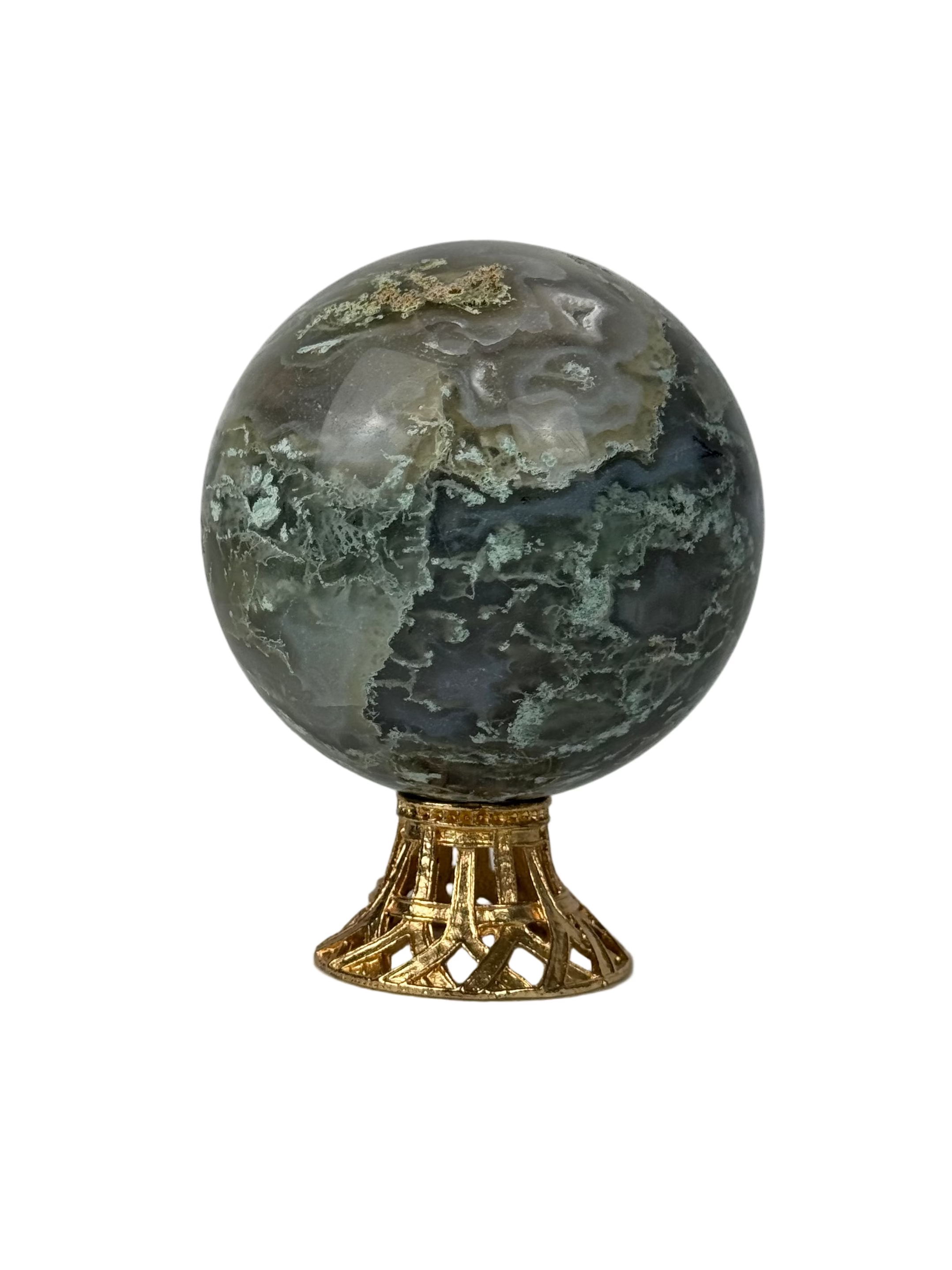 Moss agate sphere - natural, India, view 5 - The Crystal Showroom