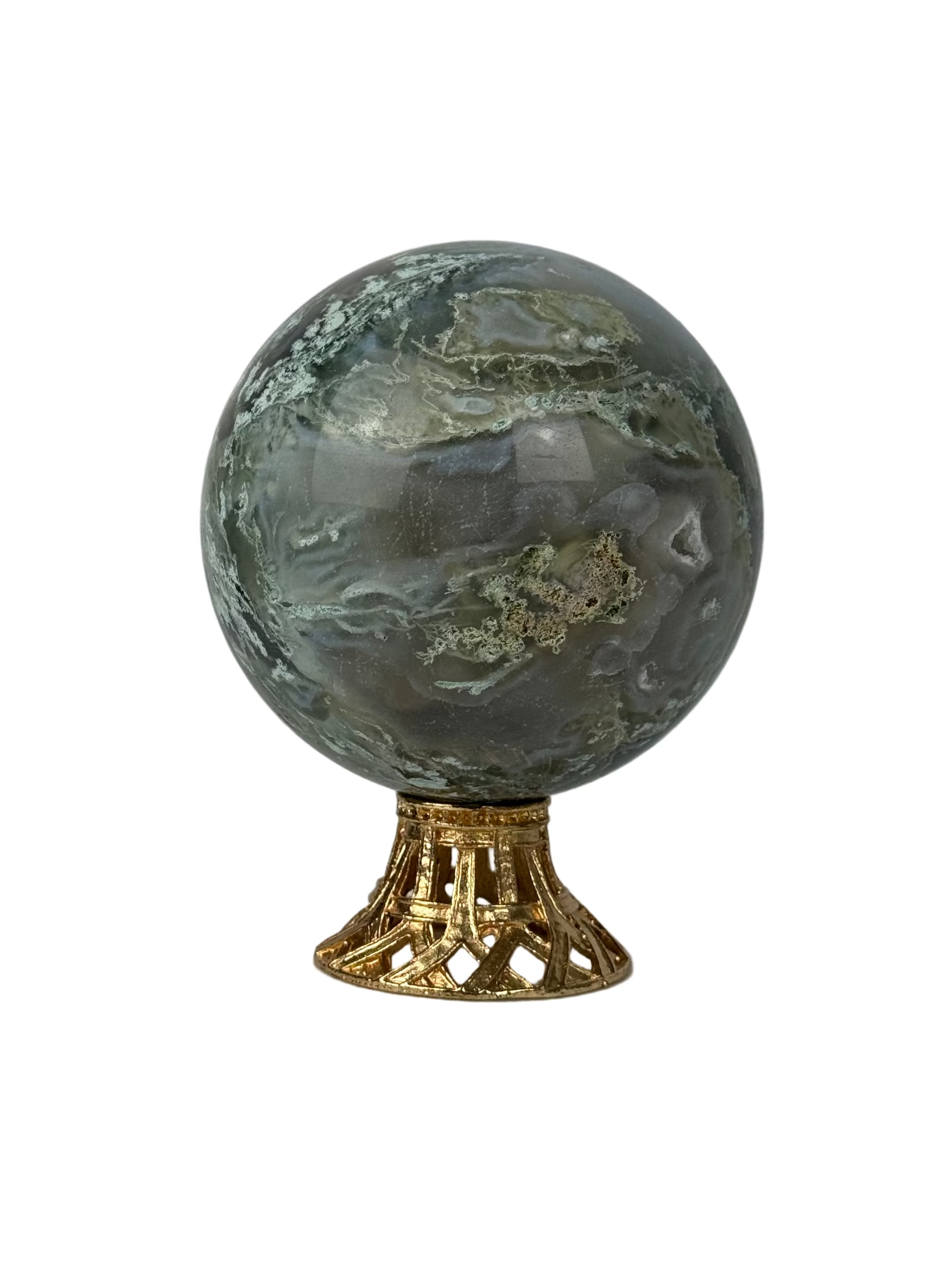 Moss agate sphere - natural, India, view 6 - The Crystal Showroom
