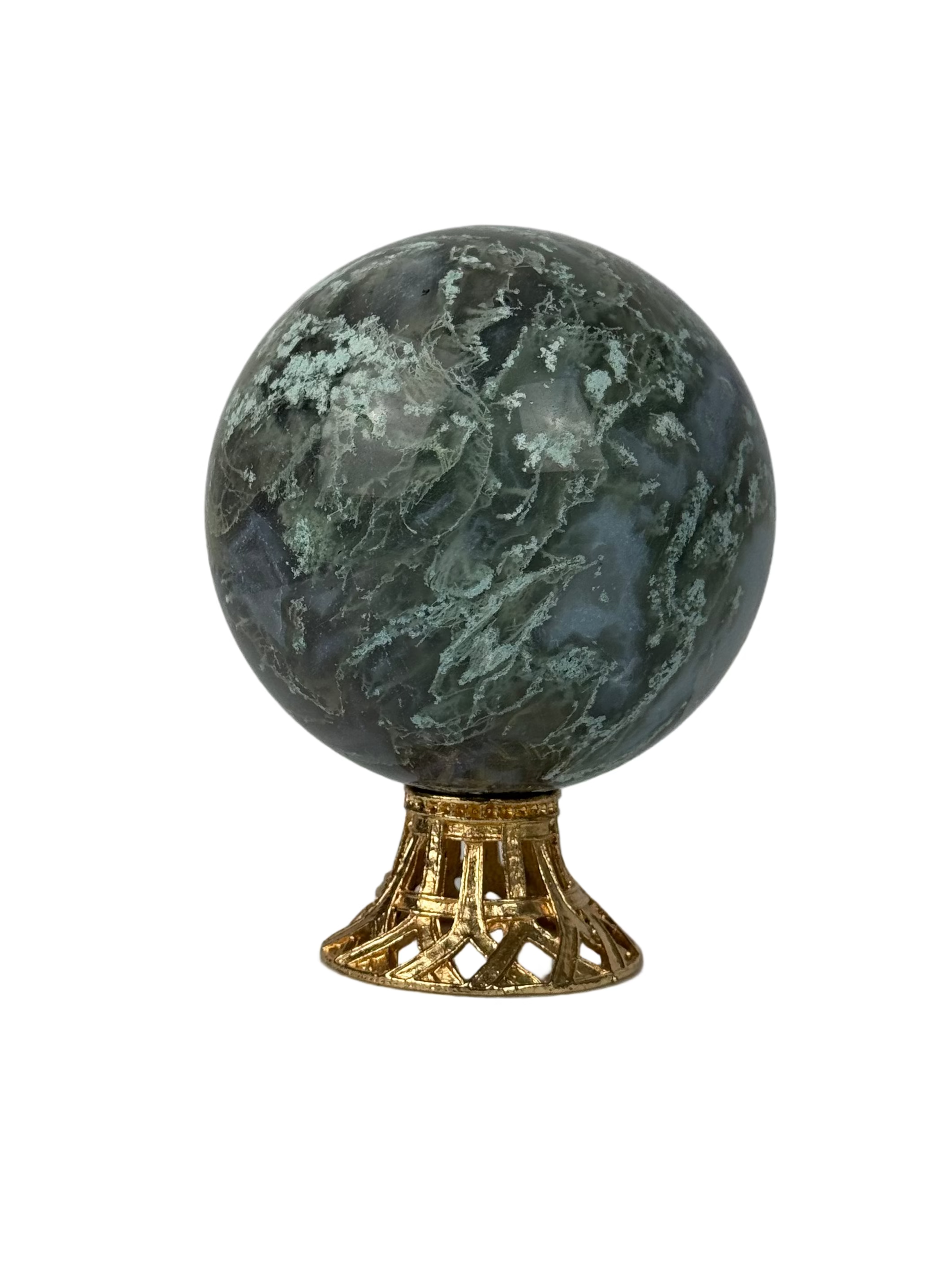 Moss agate sphere - natural, India, view 7 - The Crystal Showroom