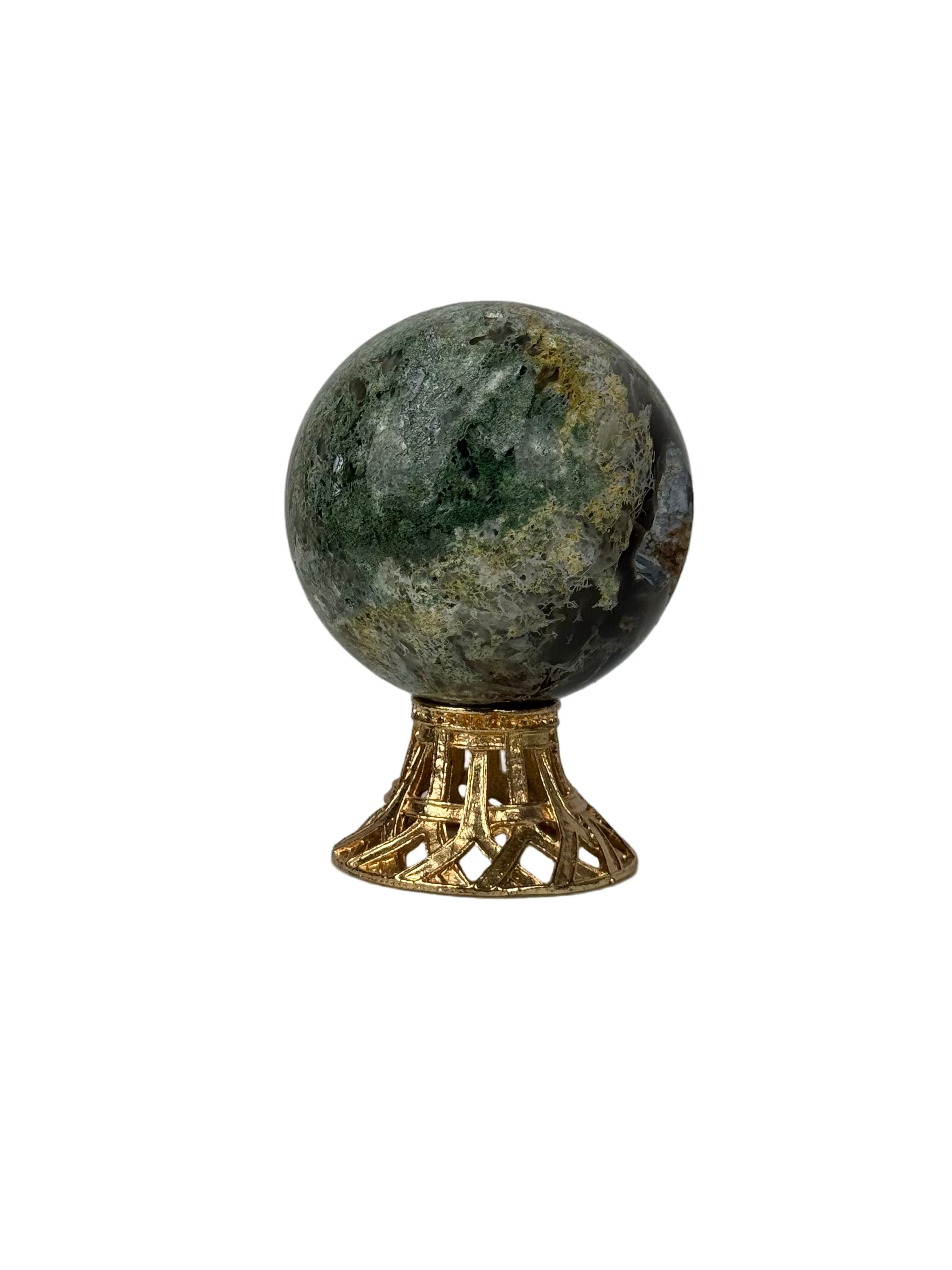 Moss agate sphere - natural, India, view 2 - The Crystal Showroom