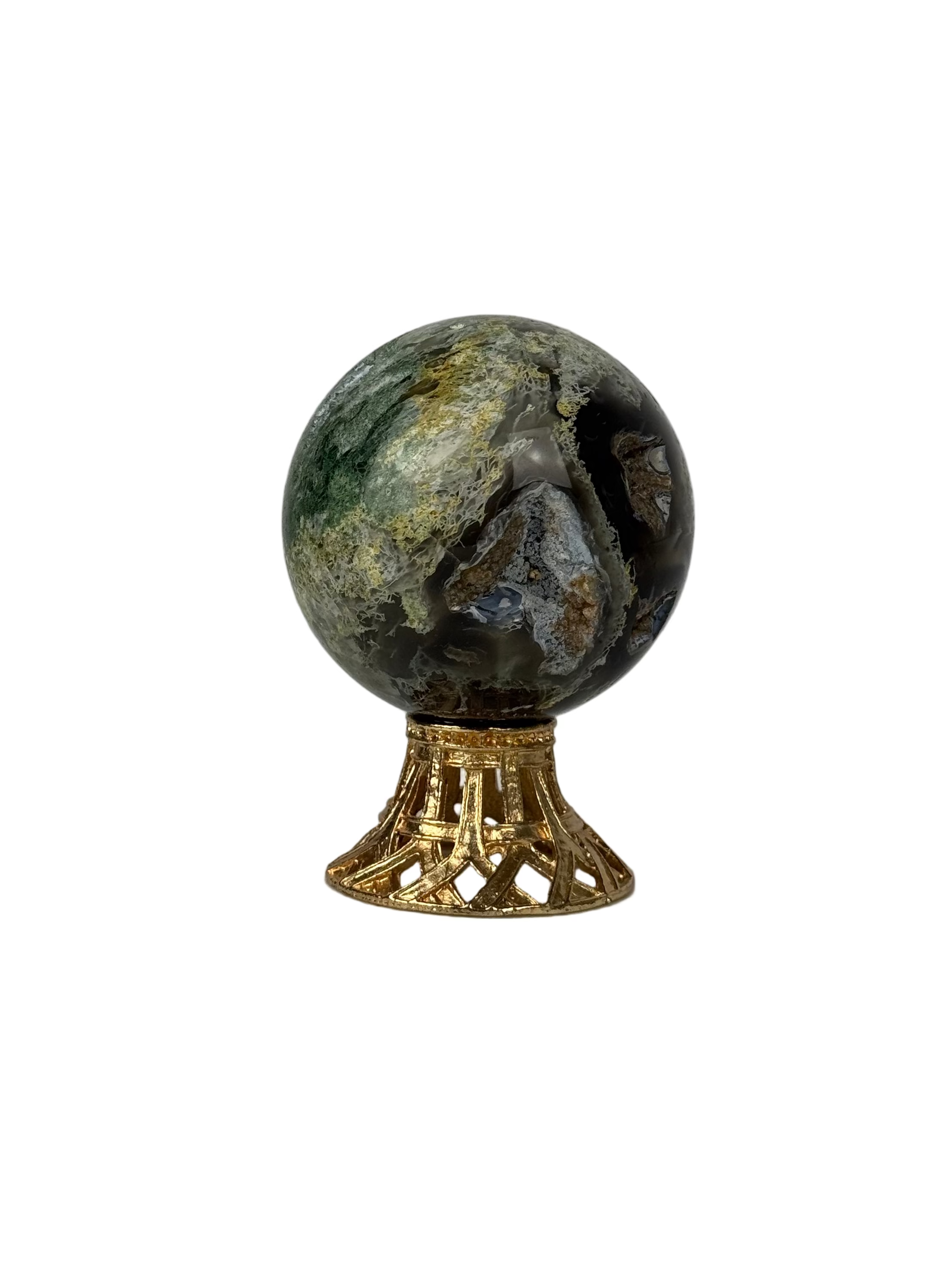 Moss agate sphere - natural, India, view 3 - The Crystal Showroom