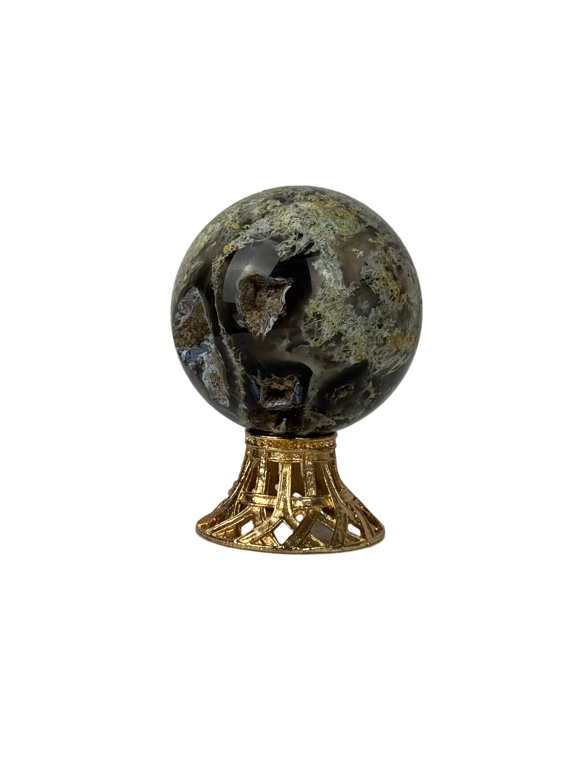 Moss agate sphere - natural, India, view 4 - The Crystal Showroom