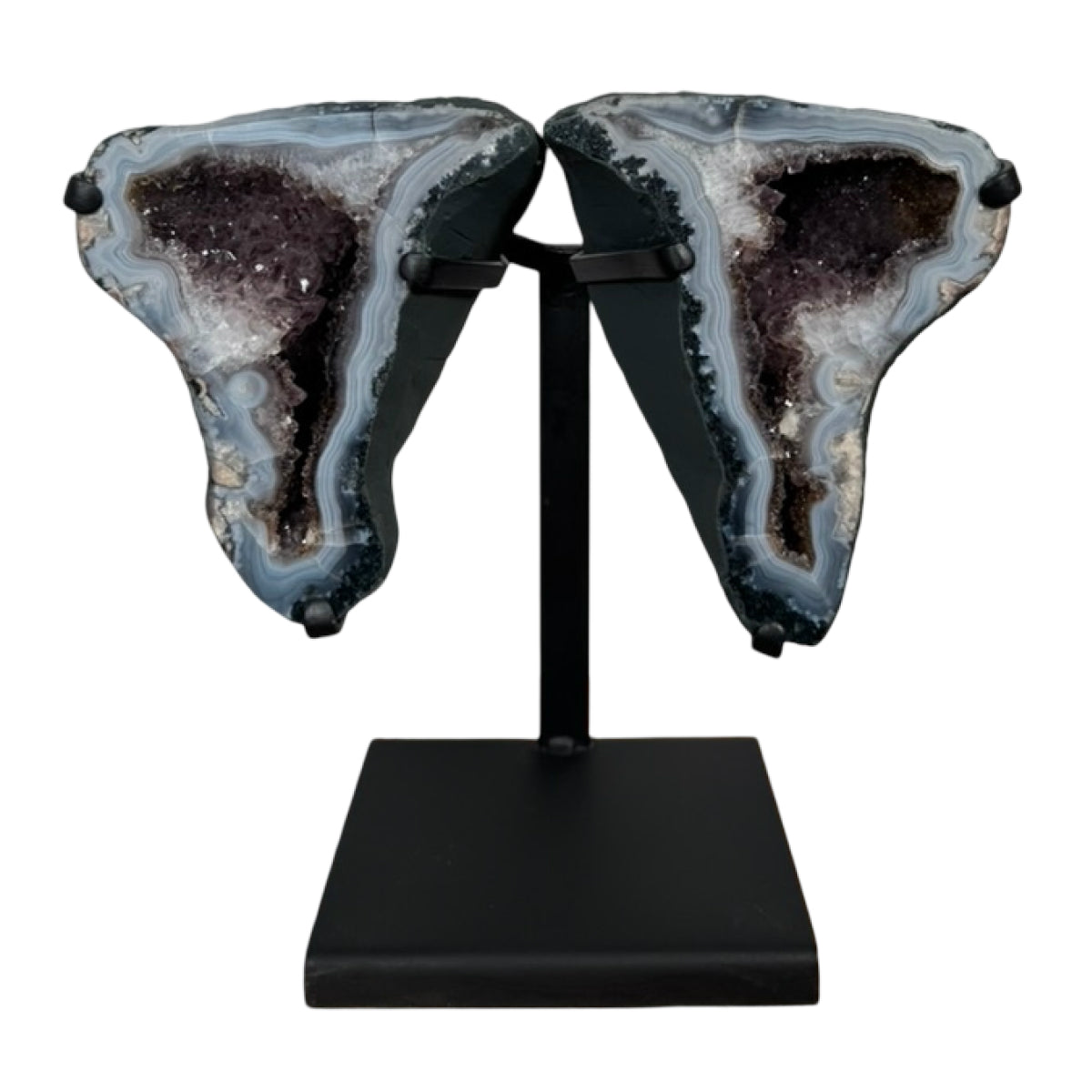 Amethyst geode butterfly (A) — cut and mounted, Brazil