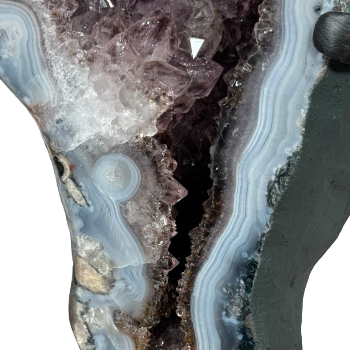 Amethyst geode butterfly (A) — cut and mounted, Brazil