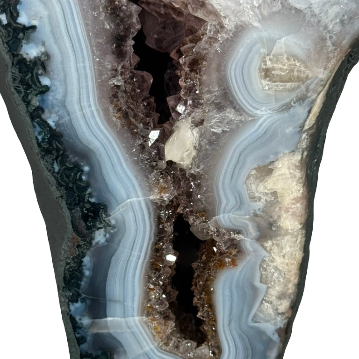Amethyst geode butterfly (A) — cut and mounted, Brazil