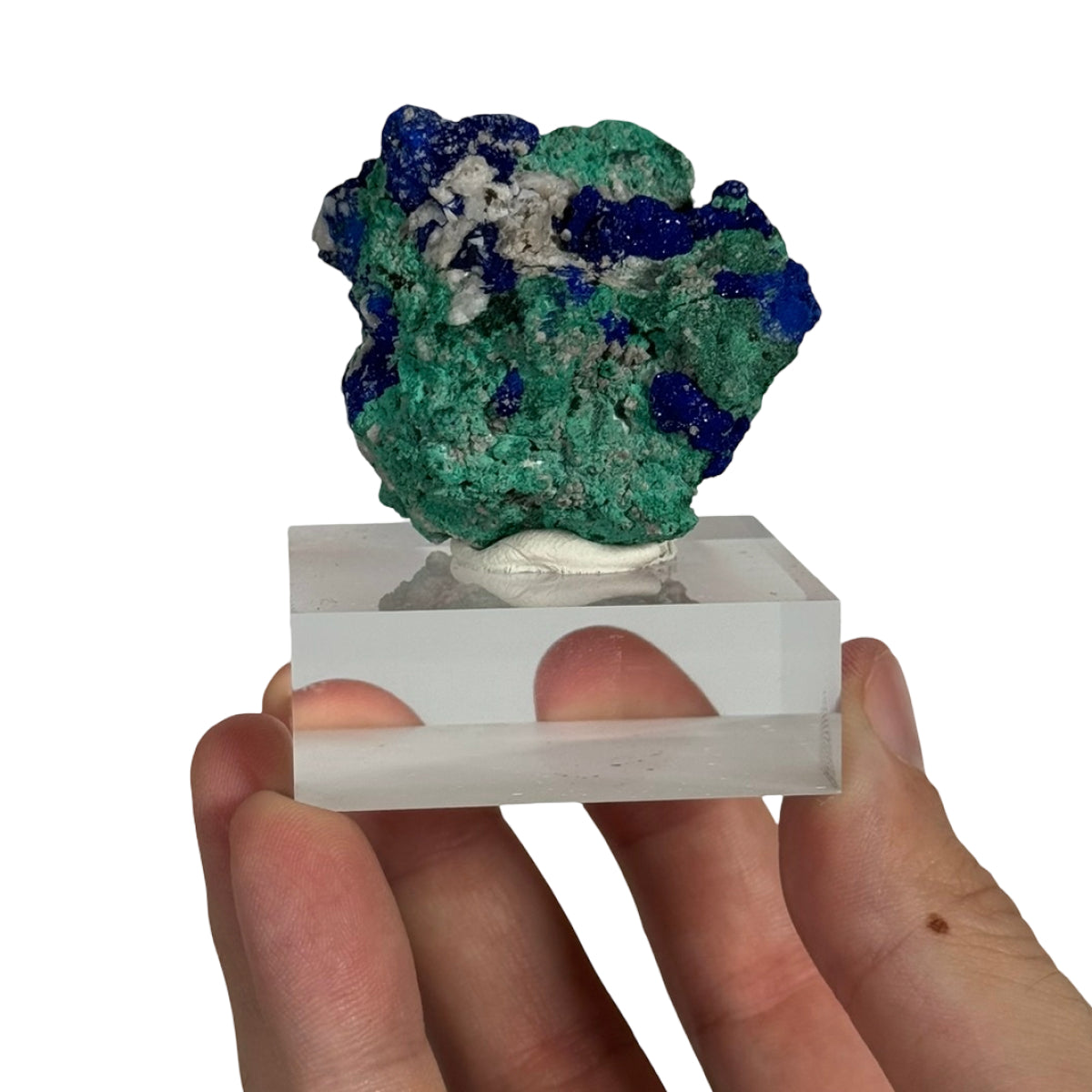 Azurite with malachite (B) — natural, Morocco