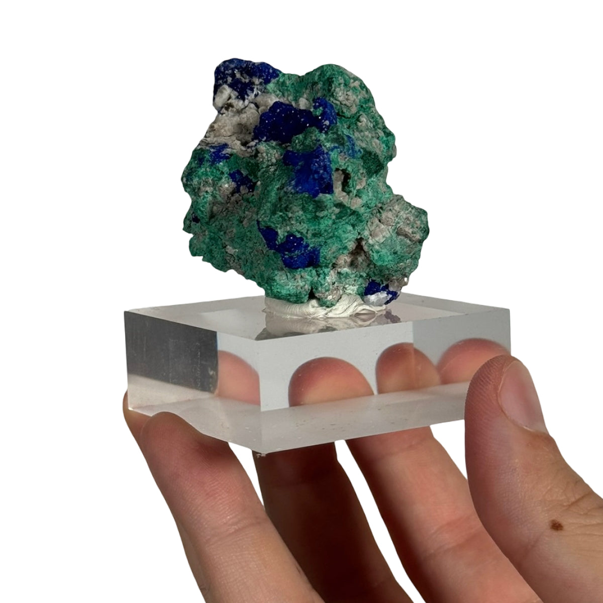 Azurite with malachite (B) — natural, Morocco