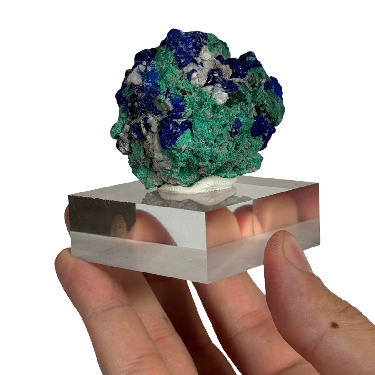 Azurite with malachite (B) — natural, Morocco