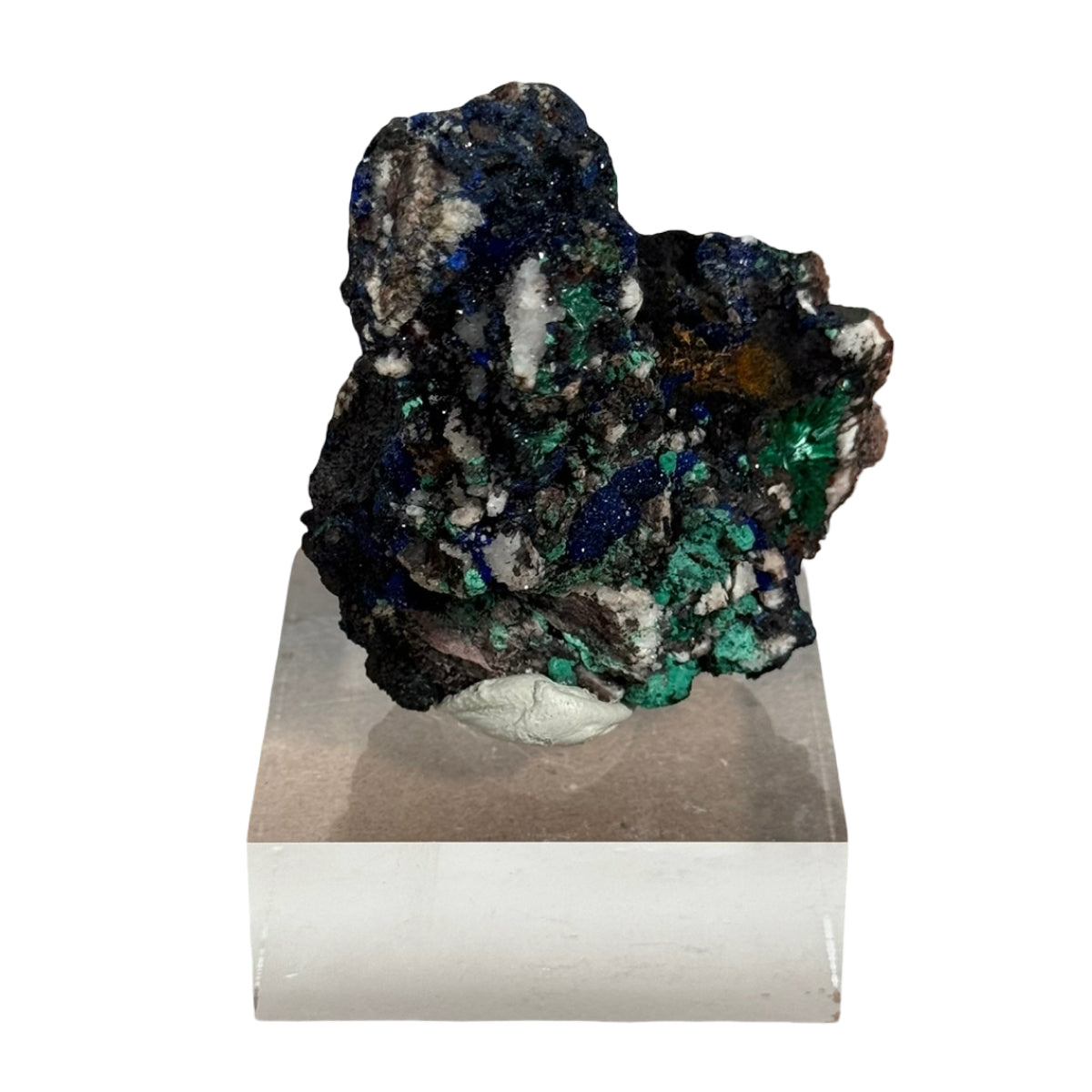 Azurite with malachite (C) — natural, Morocco