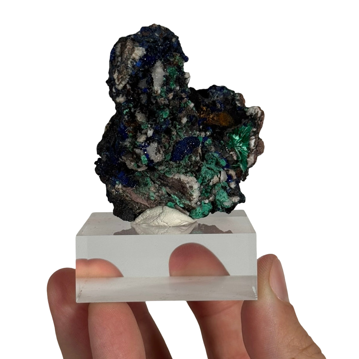 Azurite with malachite (C) — natural, Morocco