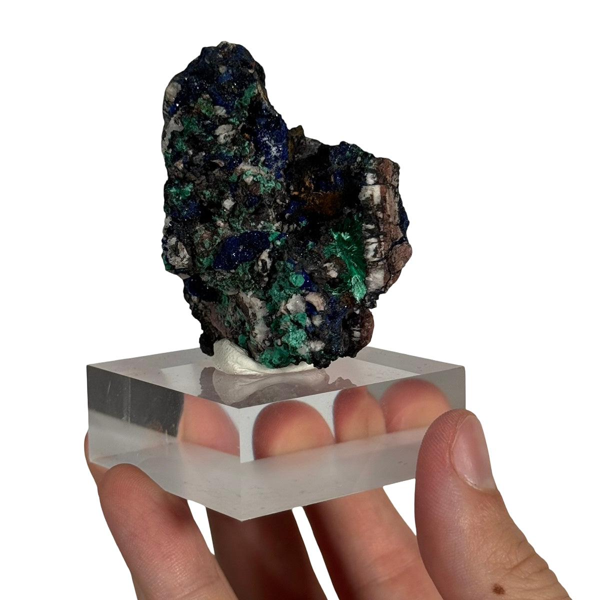 Azurite with malachite (C) — natural, Morocco