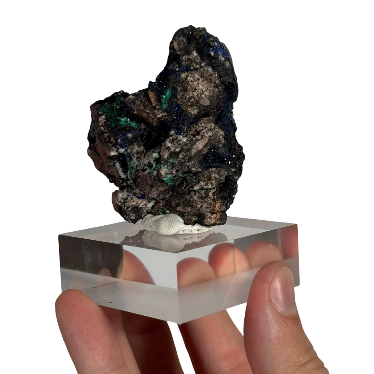 Azurite with malachite (C) — natural, Morocco