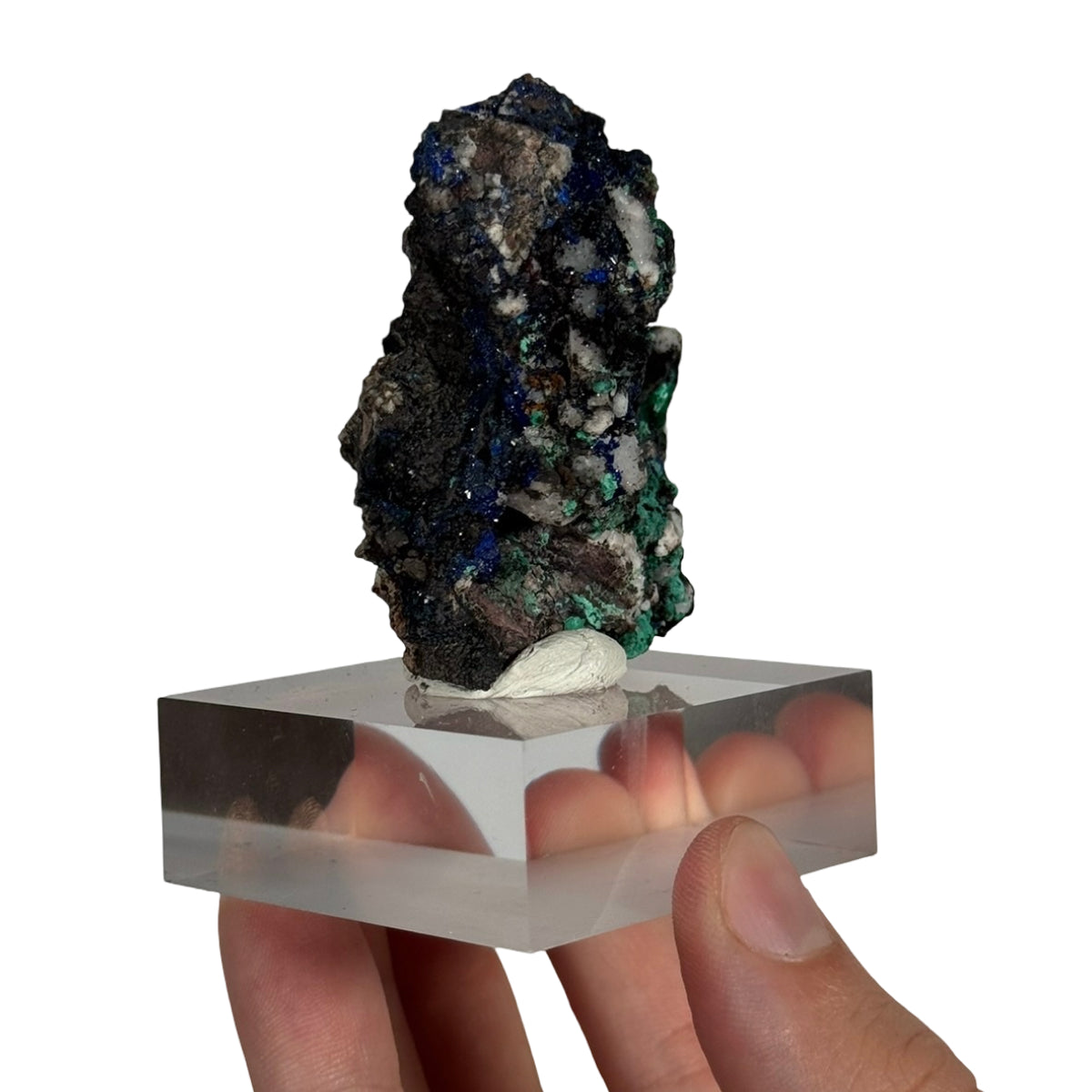 Azurite with malachite (C) — natural, Morocco