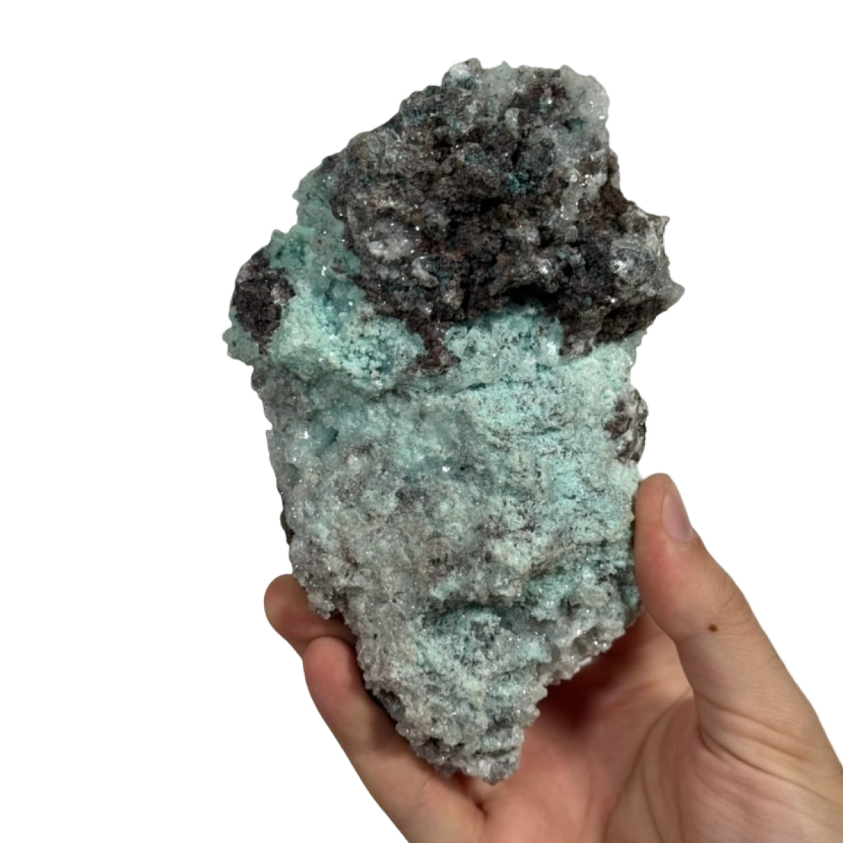 Calcite with copper minerals (A) — natural, Mexico